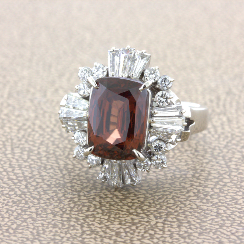 Orange Zircon Diamond Platinum Ring