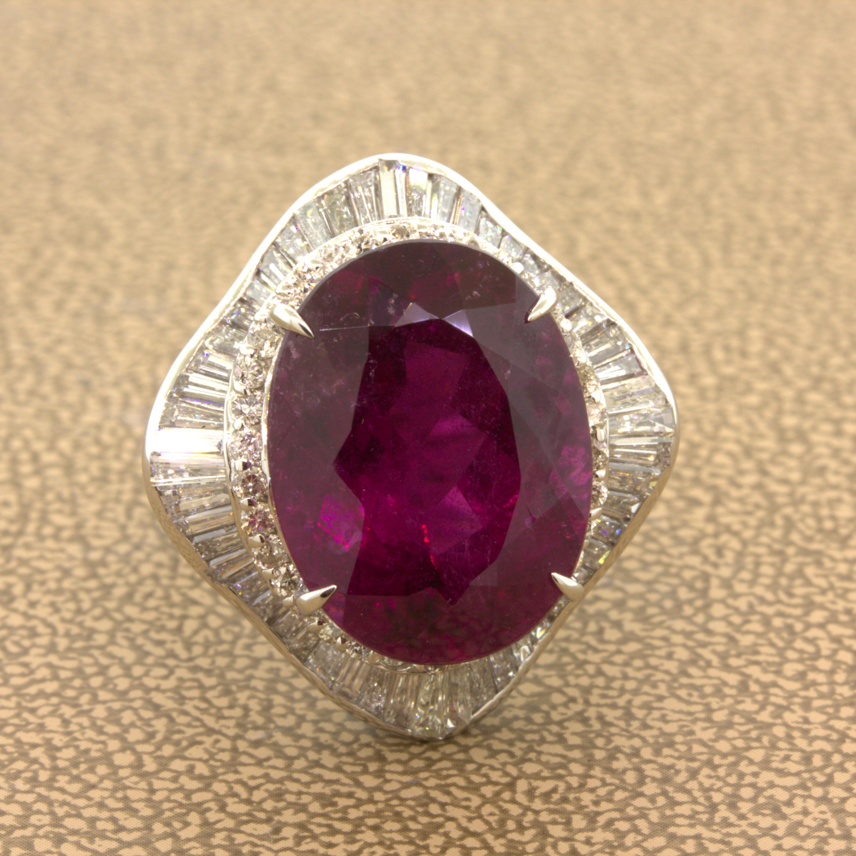 13.61 Carat Rubellite Tourmaline Diamond Platinum Ballerina Ring