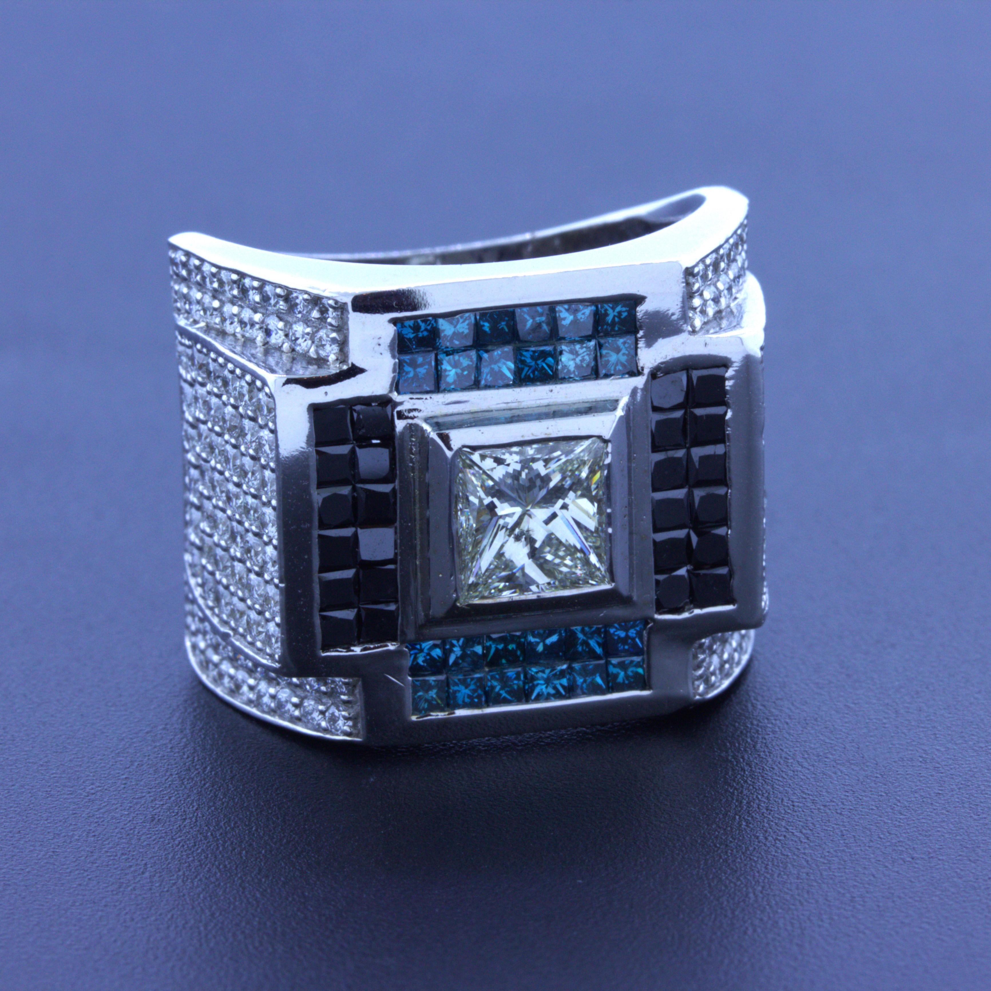 Gentleman’s White Blue Black Diamond 14k White Gold Ring