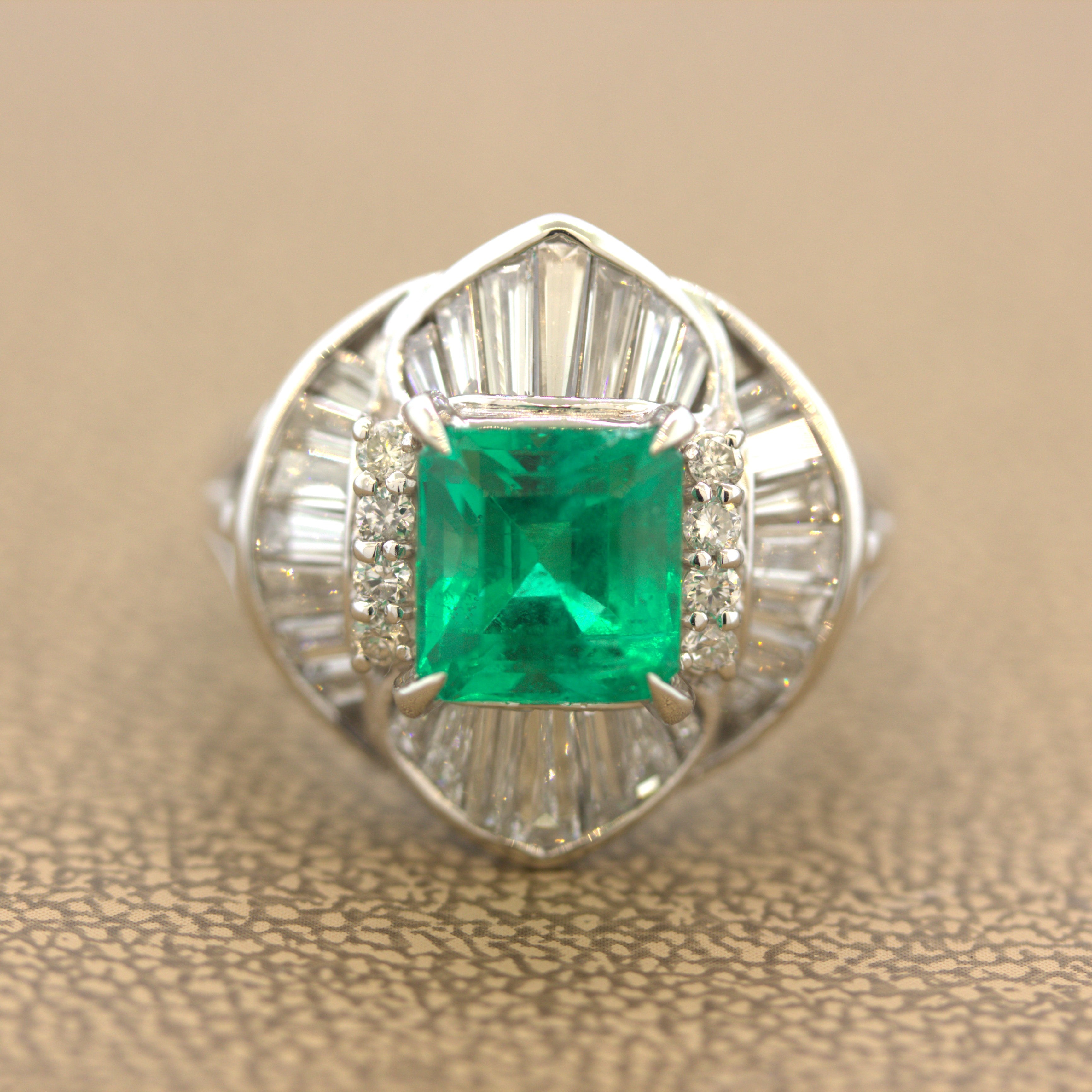 Gem 2.25 Carat Emerald Diamond Platinum Ring