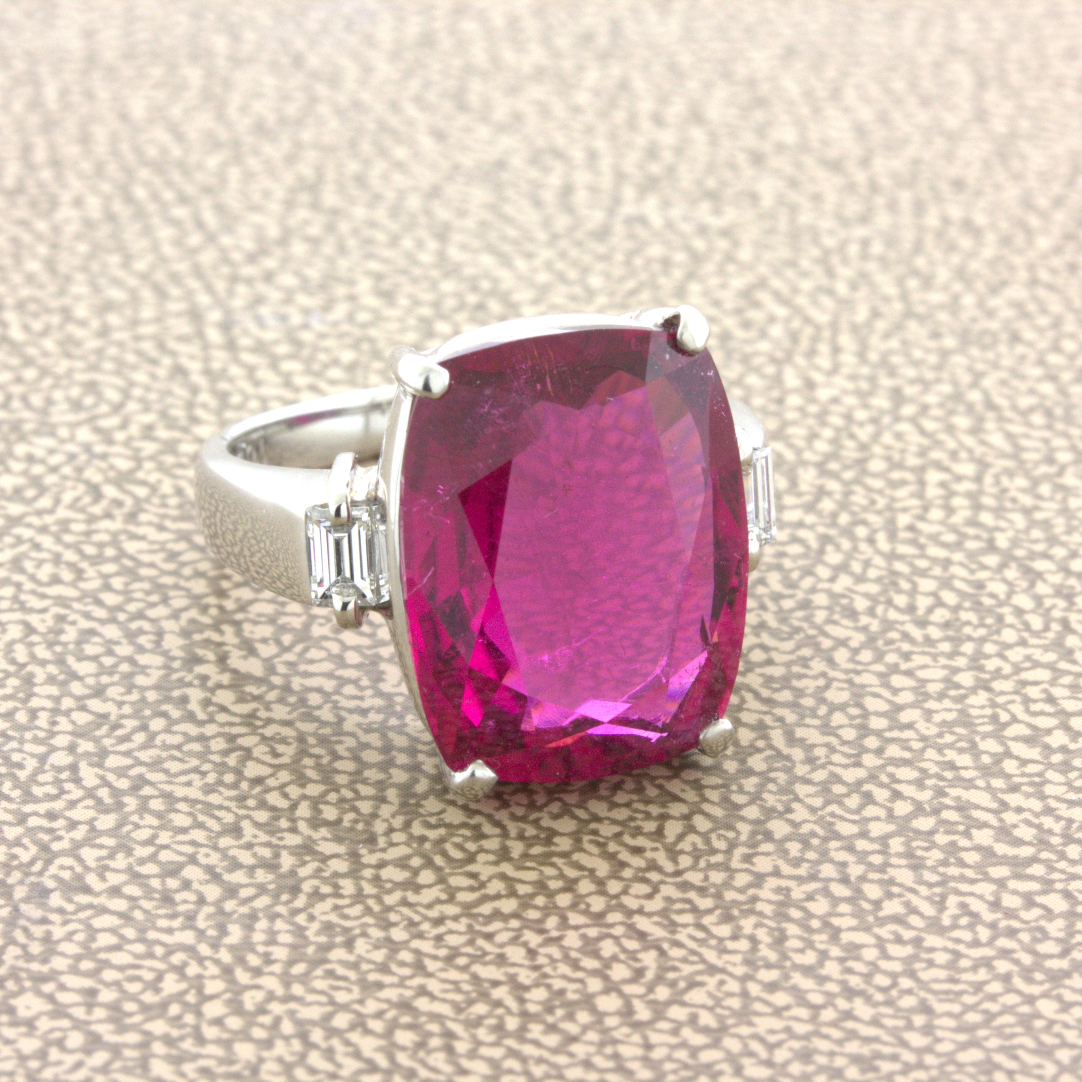 10.44 Carat Rubellite Tourmaline Diamond Platinum 3-Stone Ring