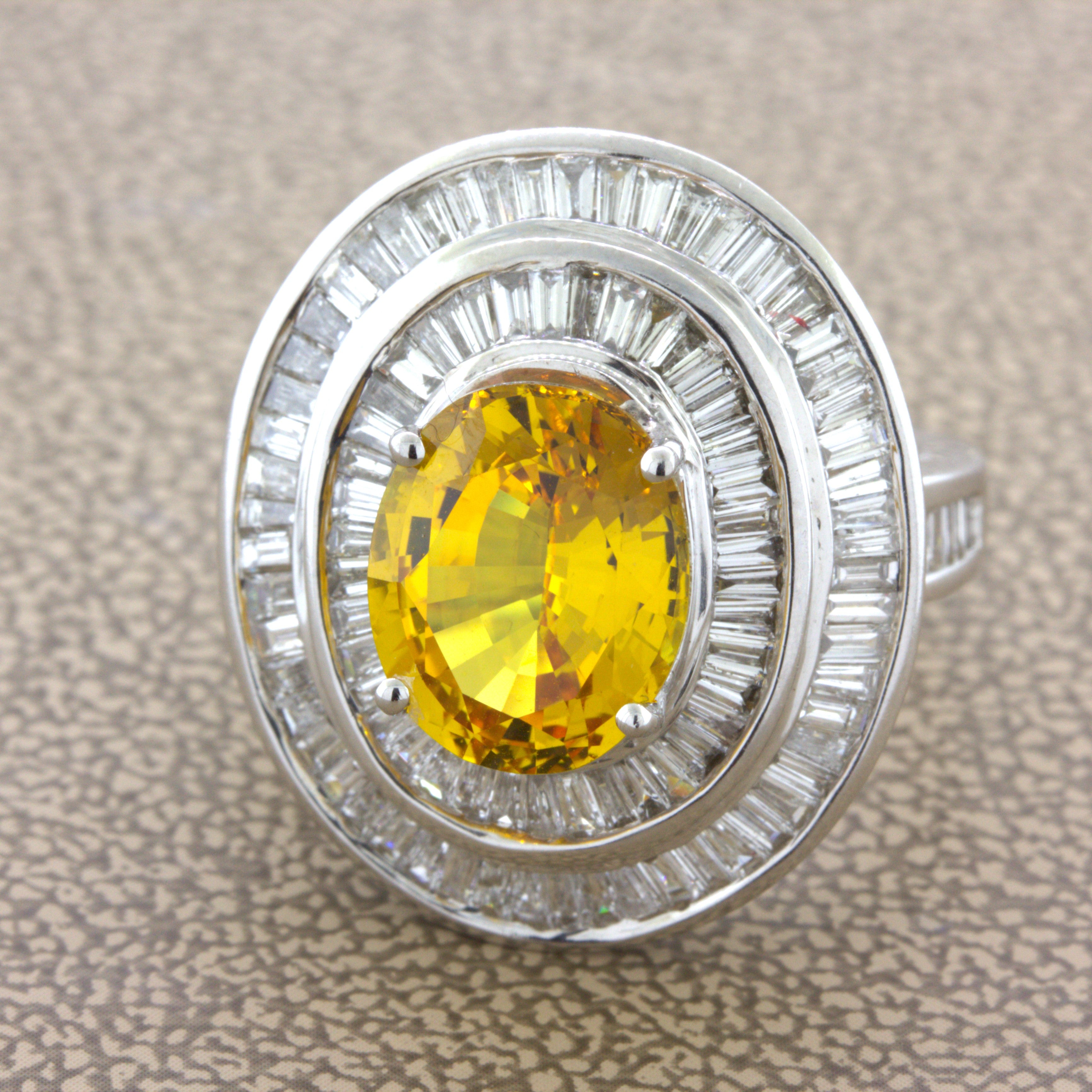 Fancy Yellow Sapphire Diamond Double-Halo 18K White Gold Ring