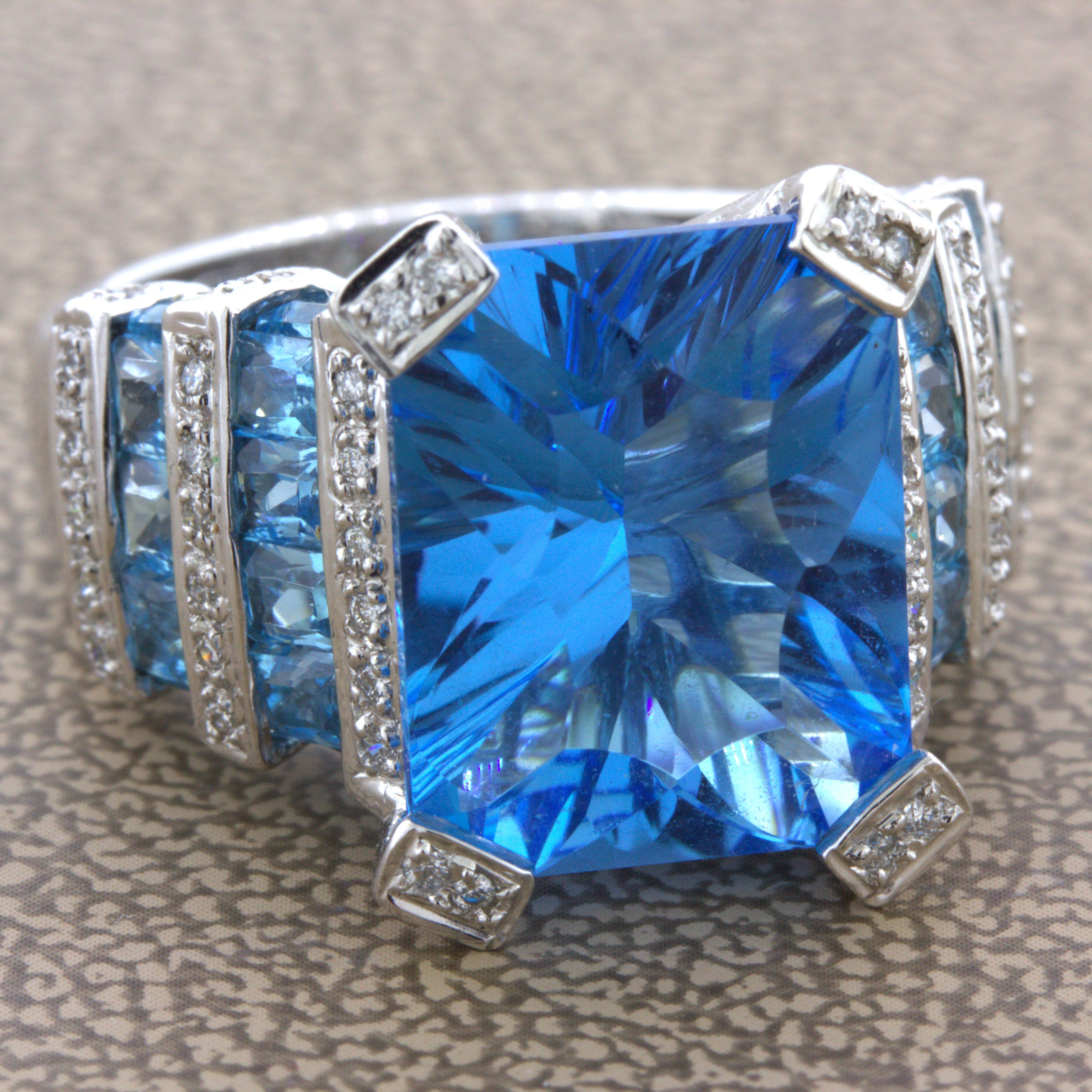 Bellarri Blue Topaz Diamond 18K White Gold Ring