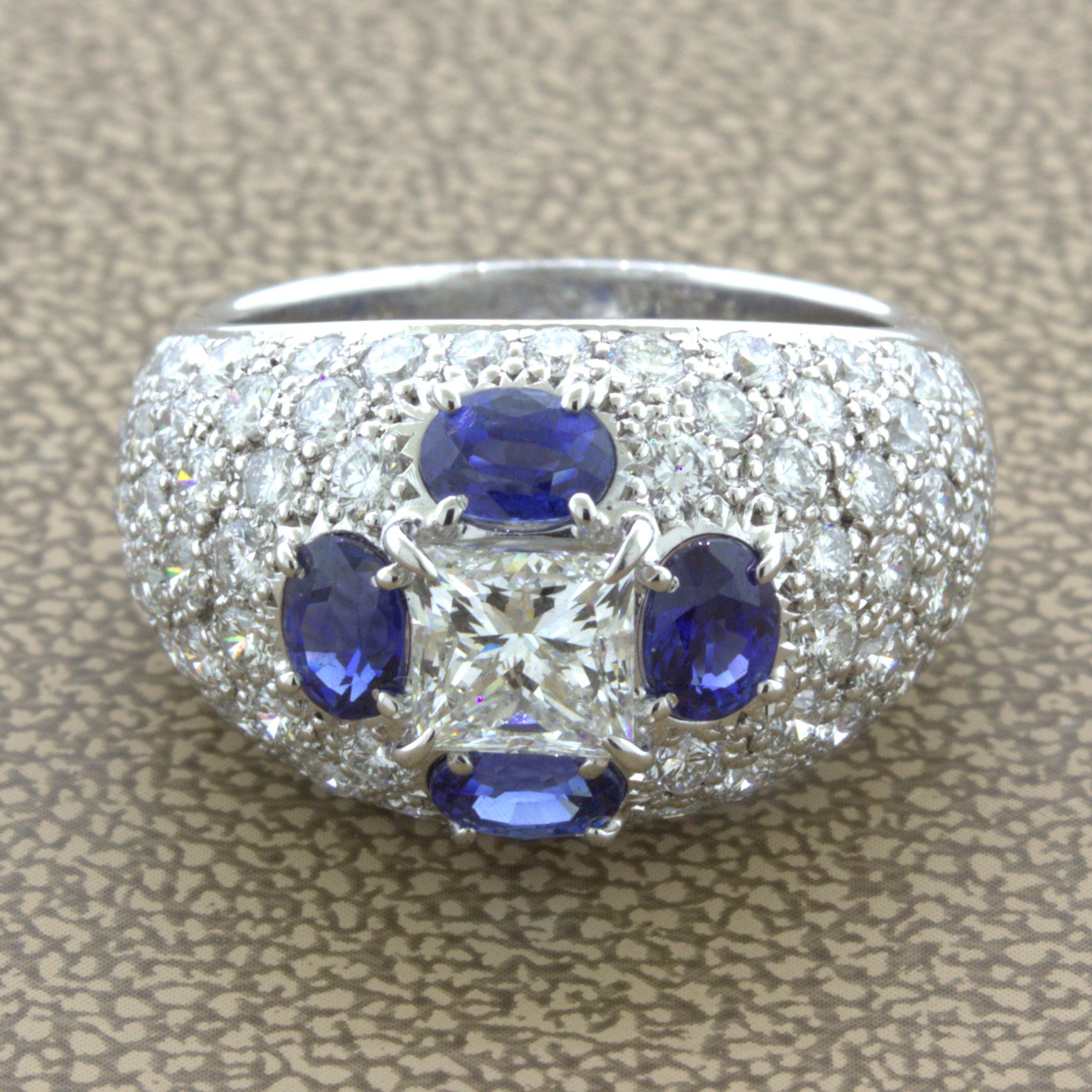 1.02 Carat Princess-Cut Diamond Sapphire Platinum Ring