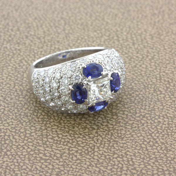1.02 Carat Princess-Cut Diamond Sapphire Platinum Ring