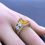 10.80 Carat Orange Sapphire Diamond Platinum & 18k Yellow Gold Ring