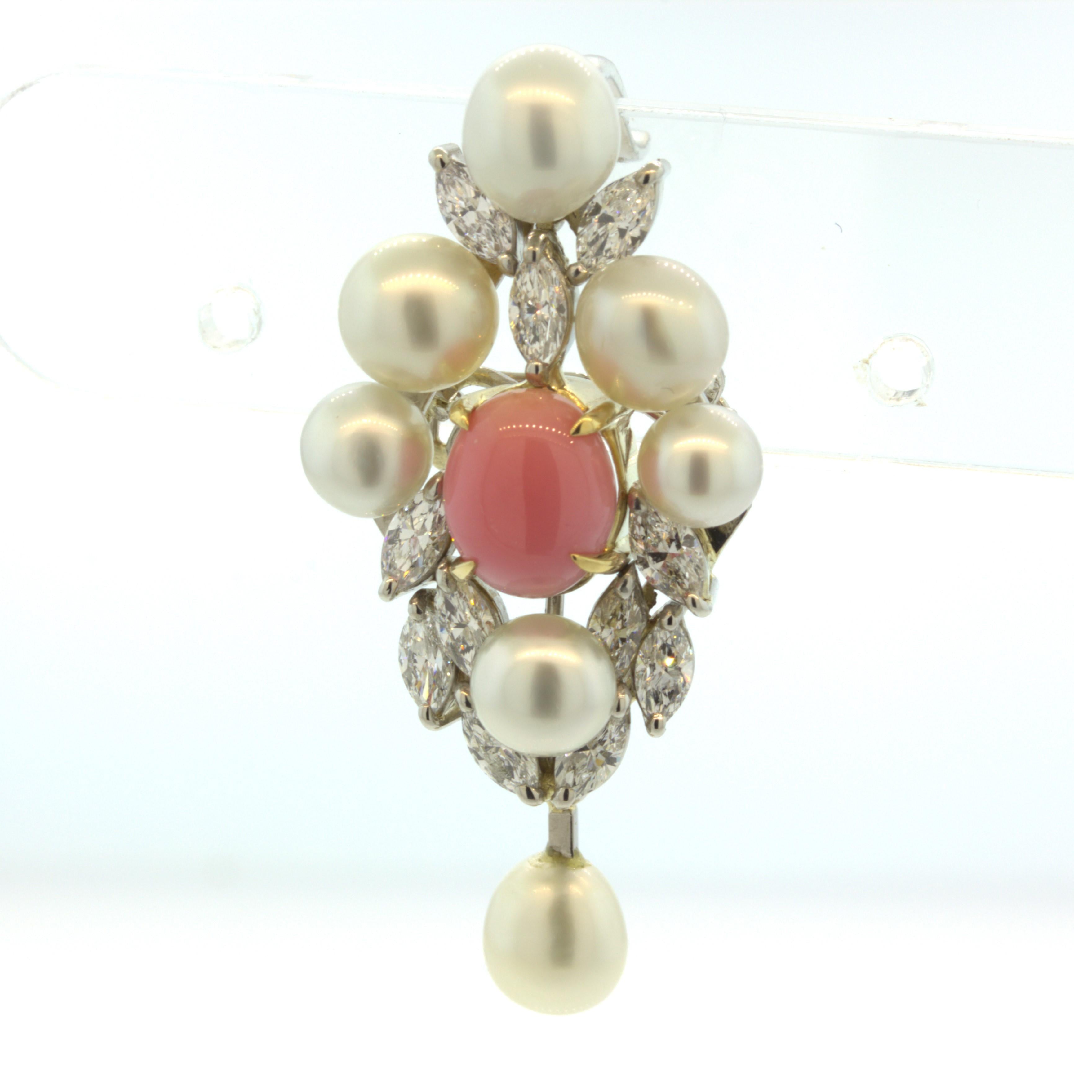 Conch Pearl Diamond Platinum Drop Pendant