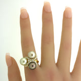 Triple Pearl Diamond 18k Yellow Gold Ring
