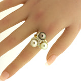 Triple Pearl Diamond 18k Yellow Gold Ring