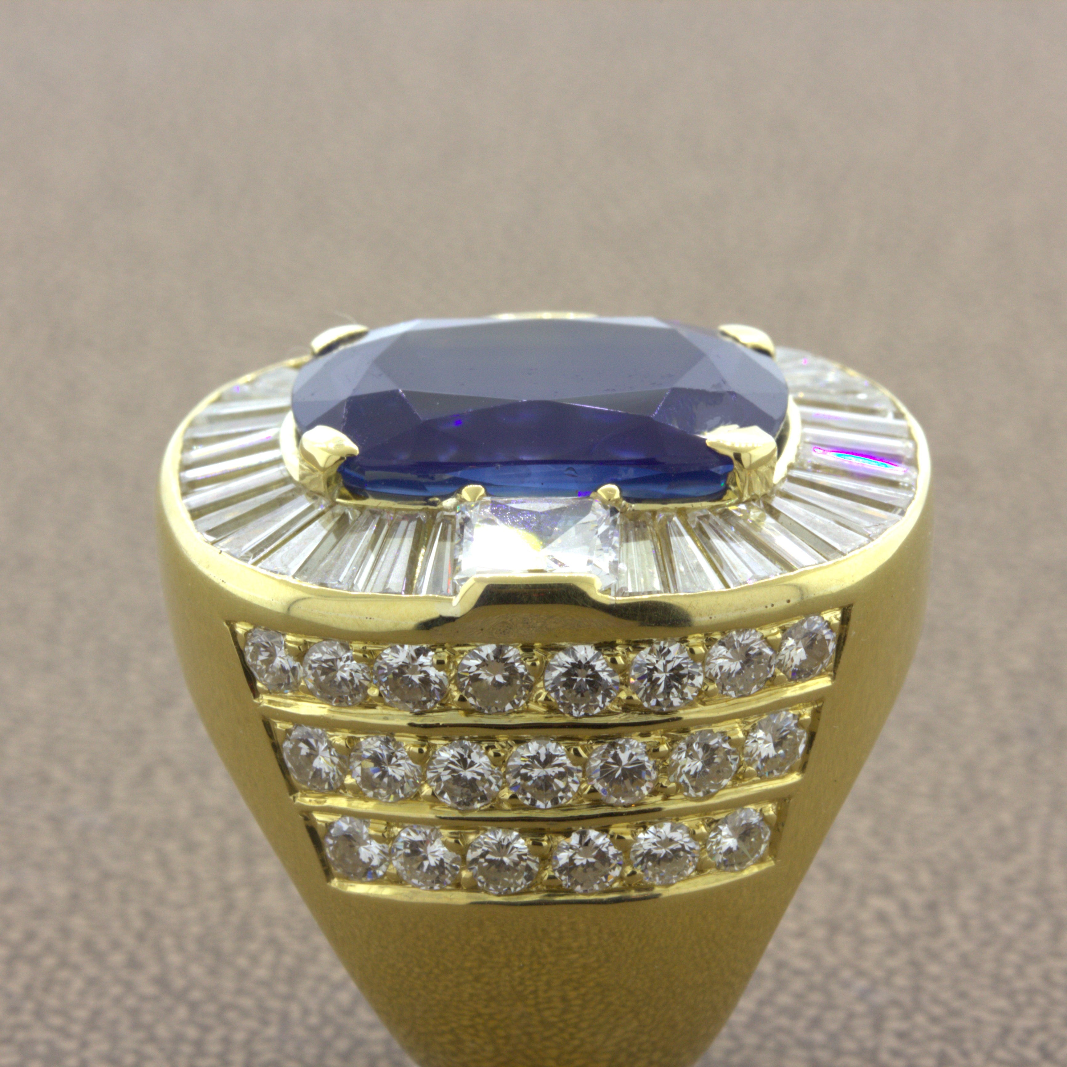 19.36 Carat Ceylon Sapphire Diamond 18K Yellow Gold Cocktail Ring, GIA Certified