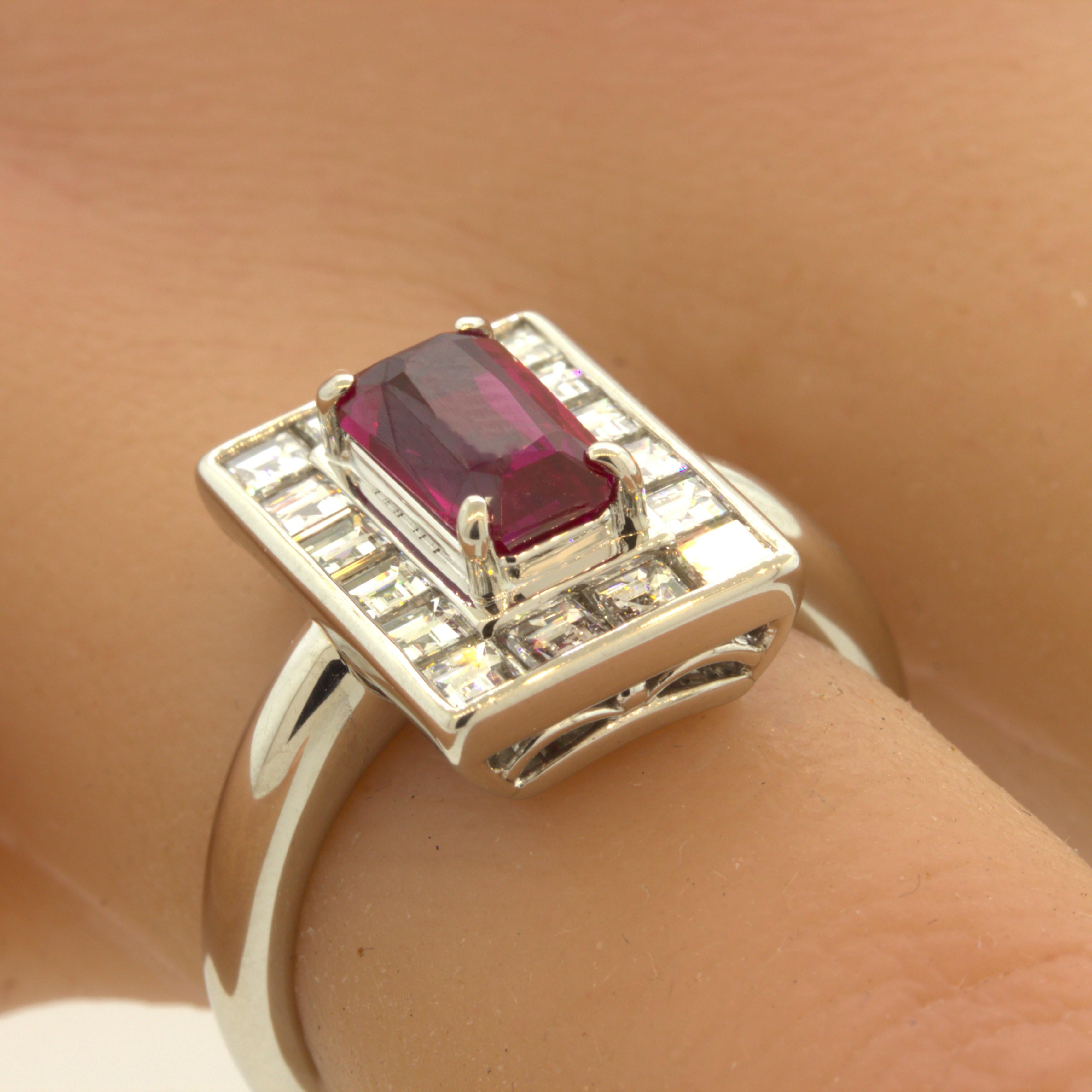 1.50 Carat Burmese Ruby Diamond Platinum Ring, GIA Certified