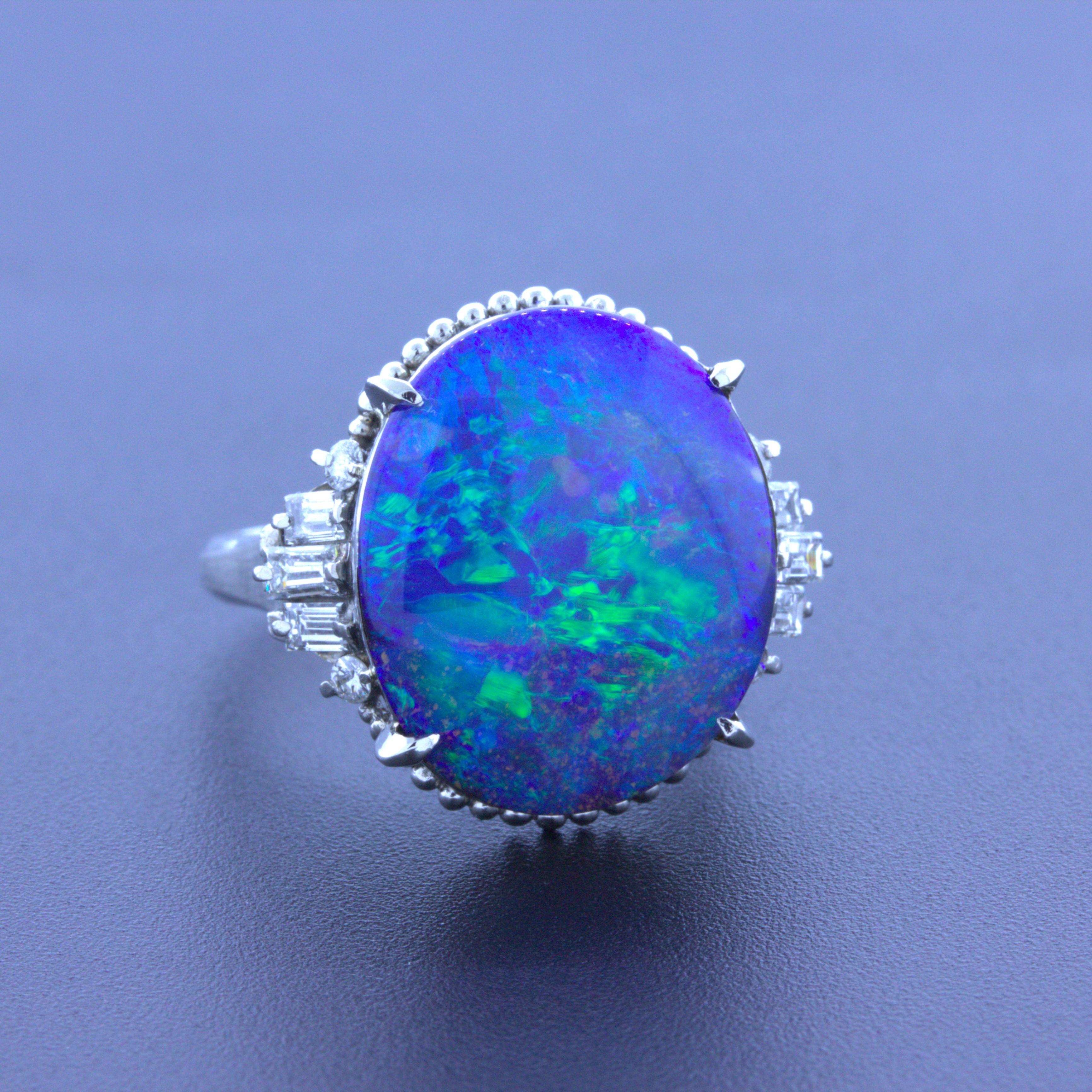 Australian Boulder Opal Diamond Platinum Ring