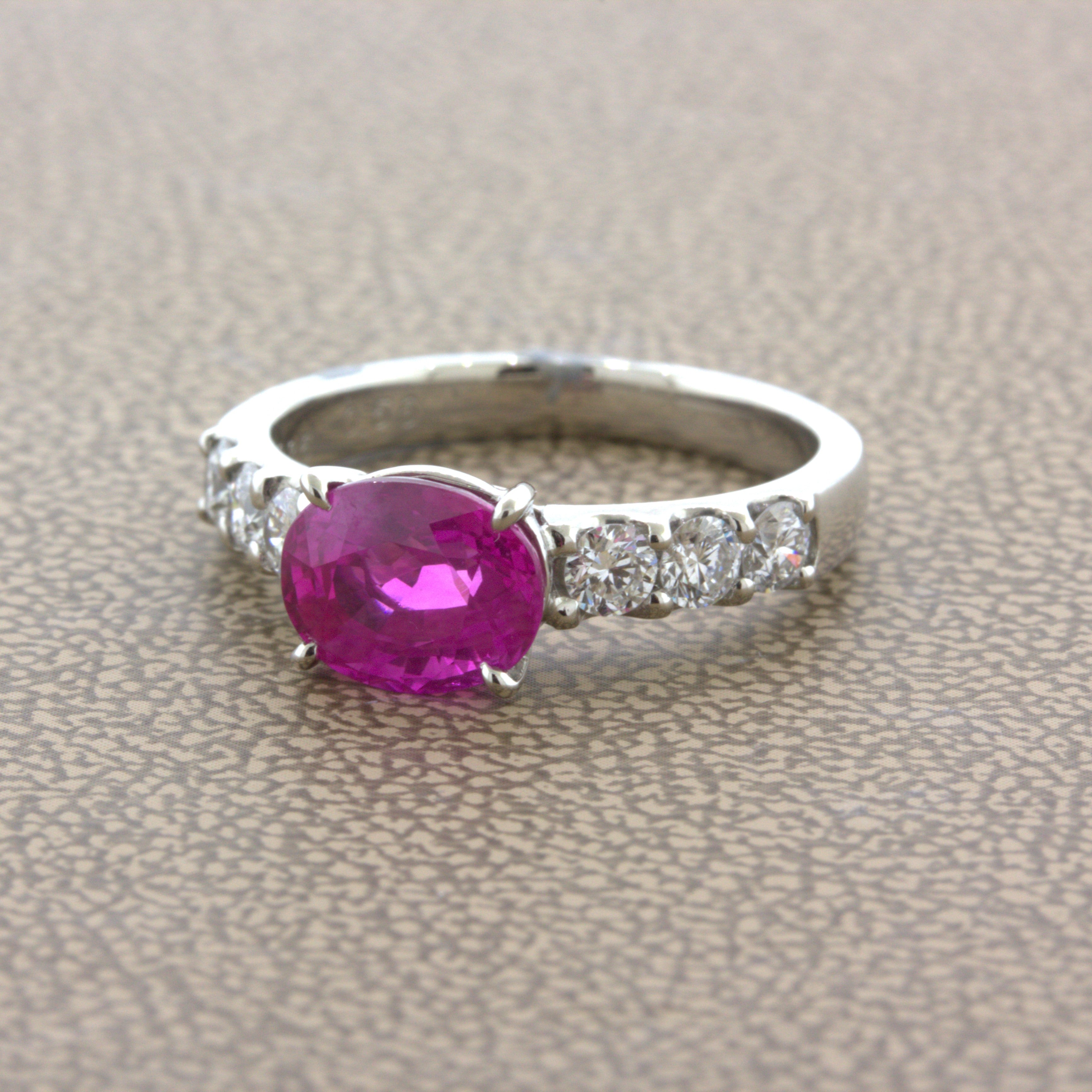 Exceptional 2.36 Carat Hot-Pink Sapphire Diamond Platinum Ring, GIA Certified