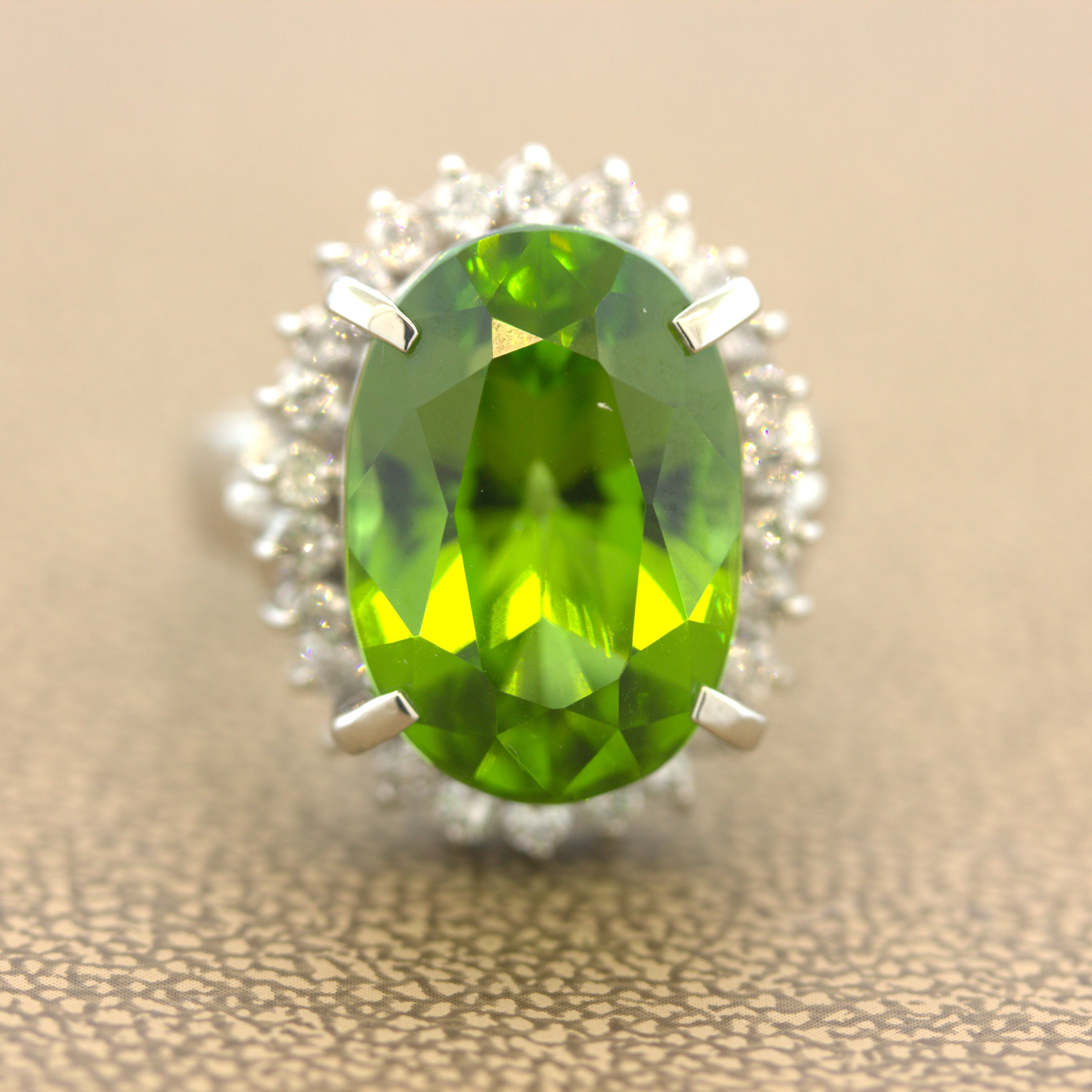 14.19 Carat Peridot Diamond Platinum Ring