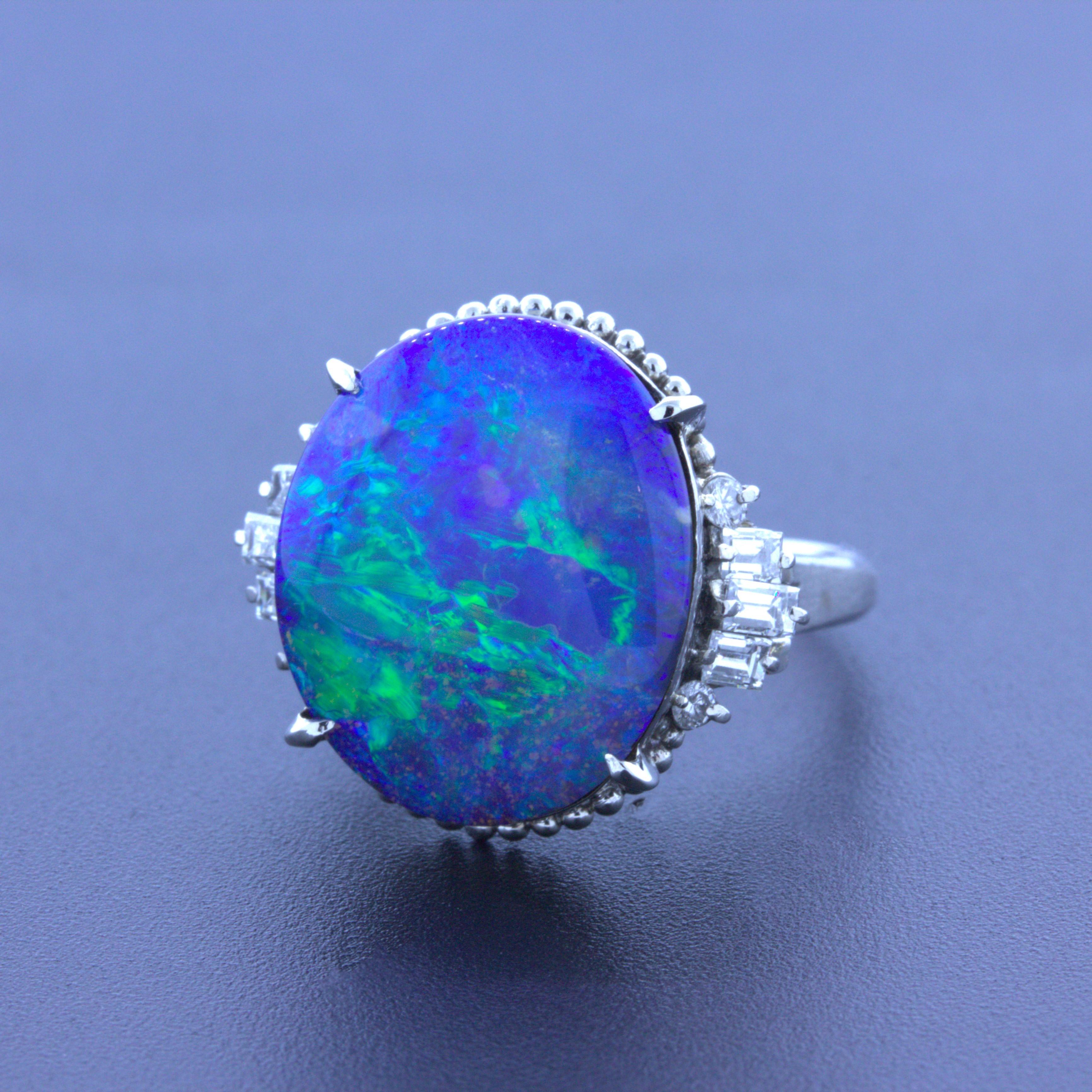 Australian Boulder Opal Diamond Platinum Ring