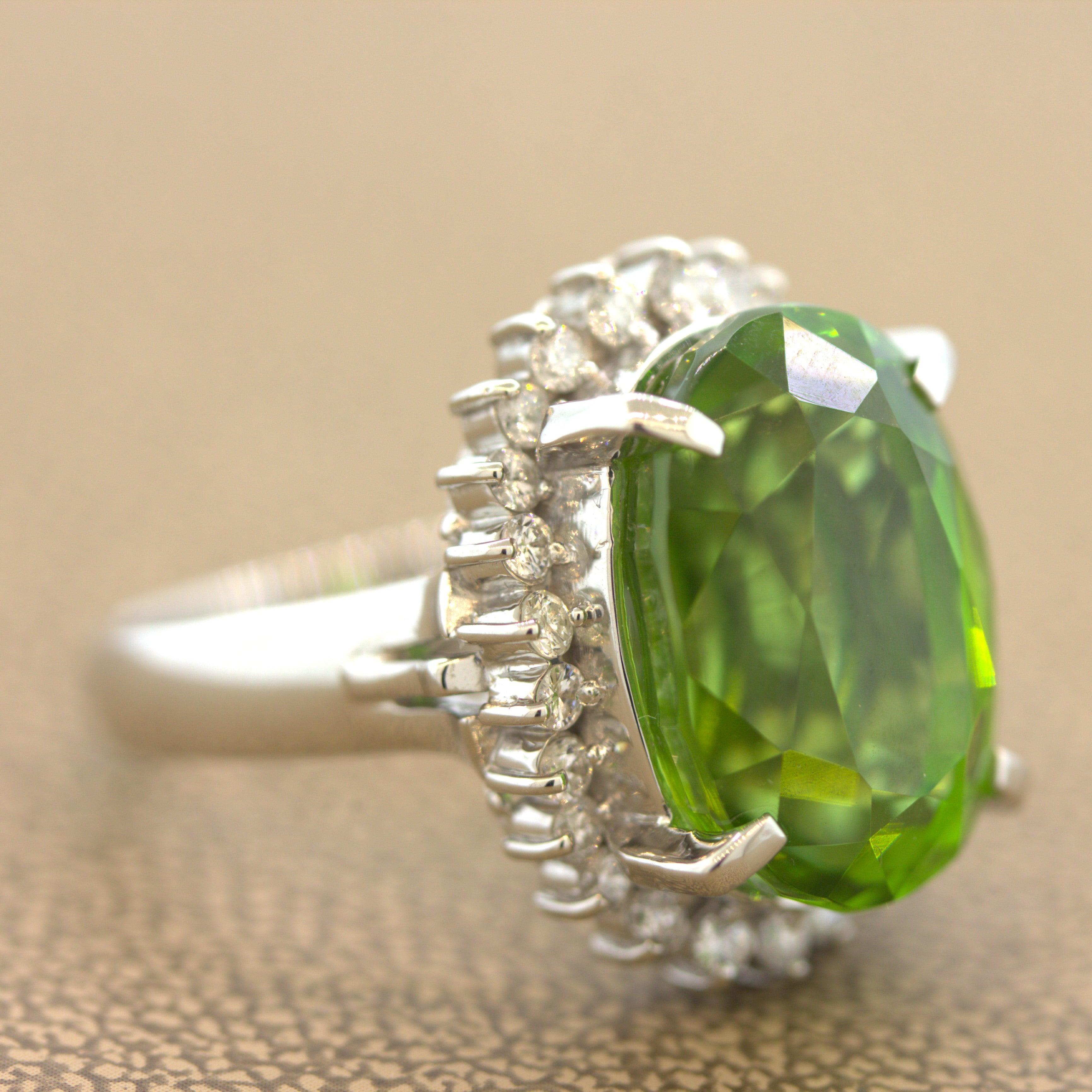 14.19 Carat Peridot Diamond Platinum Ring