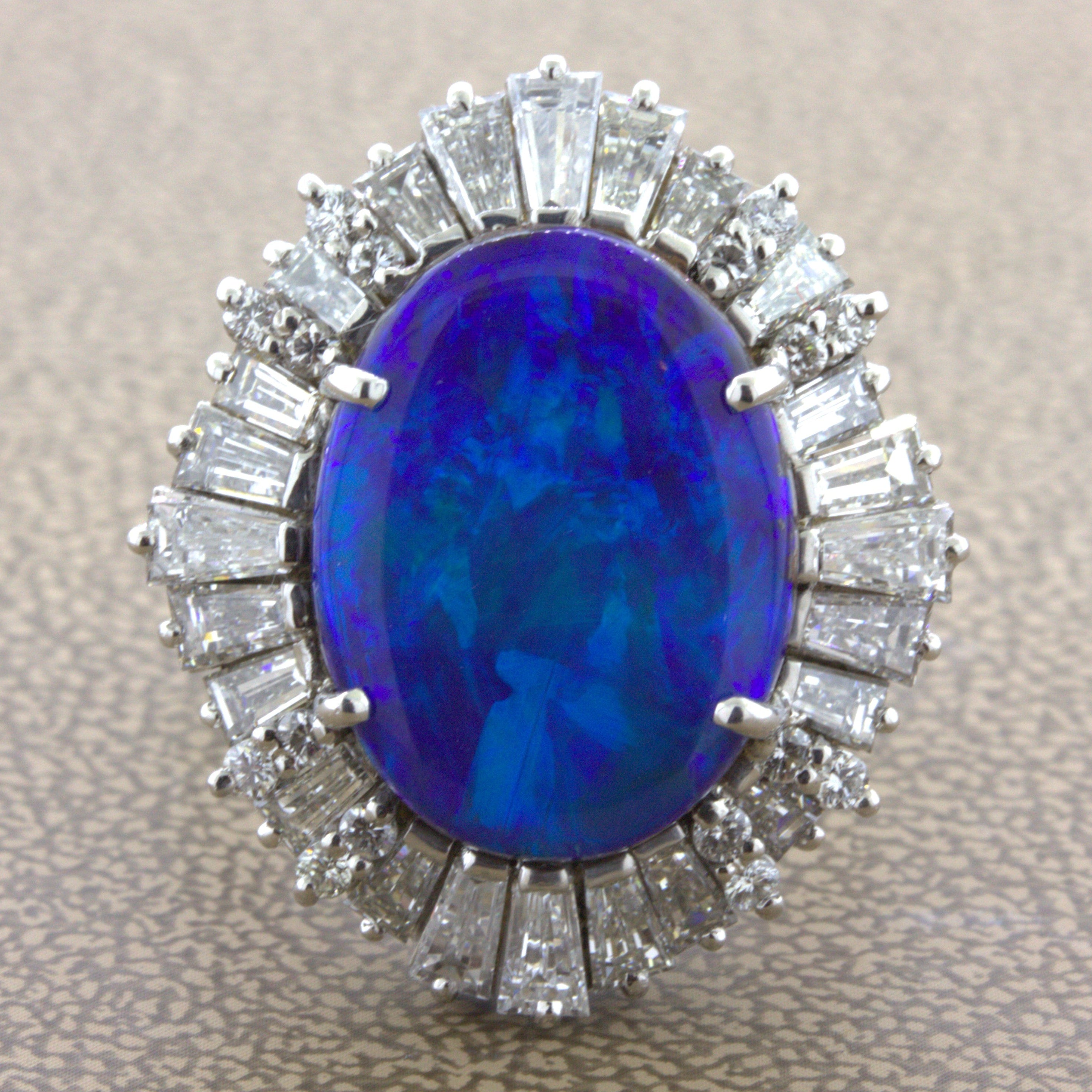 11.32 Carat Australian Boulder Opal Diamond Sunburst 18k White Gold Ring