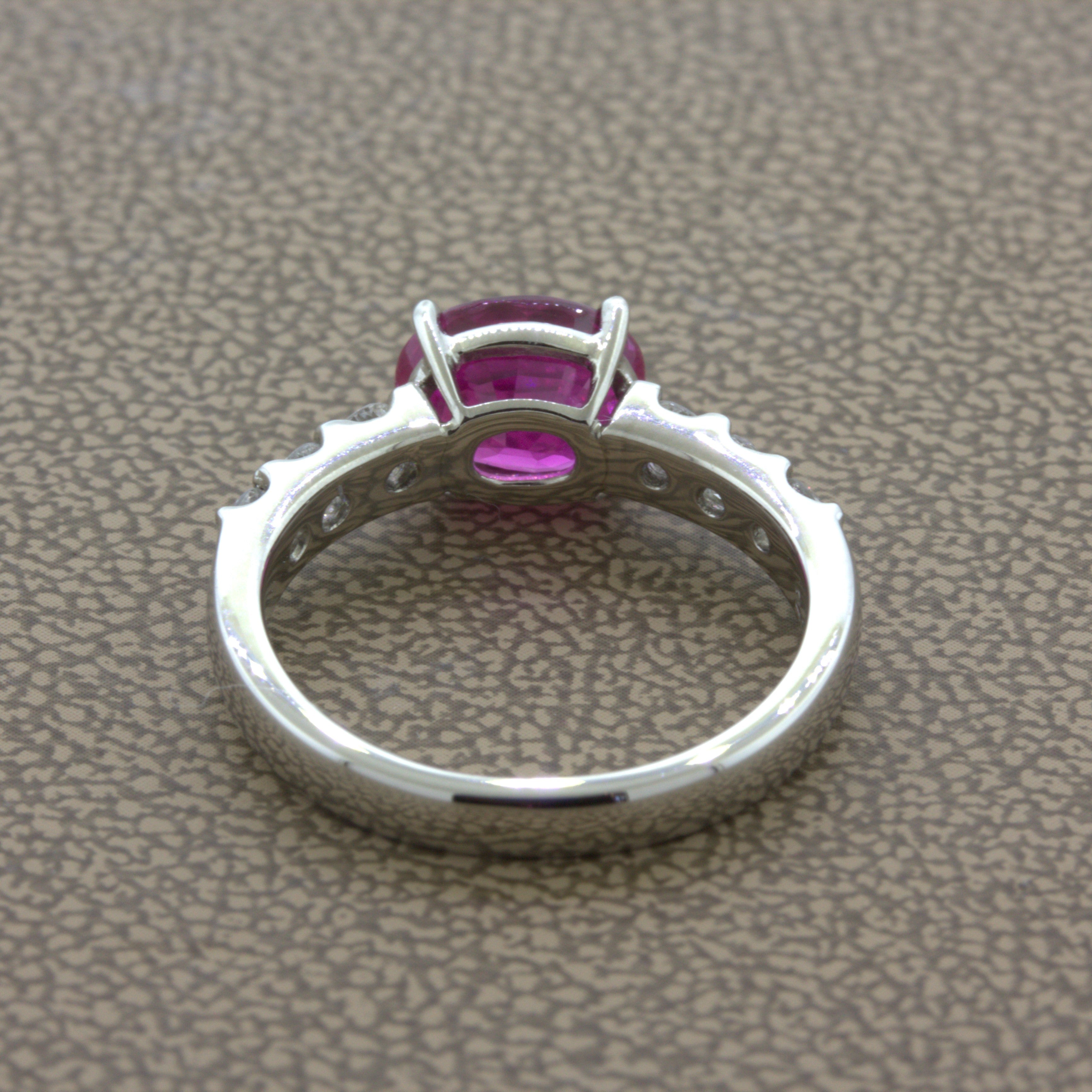 Exceptional 2.36 Carat Hot-Pink Sapphire Diamond Platinum Ring, GIA Certified