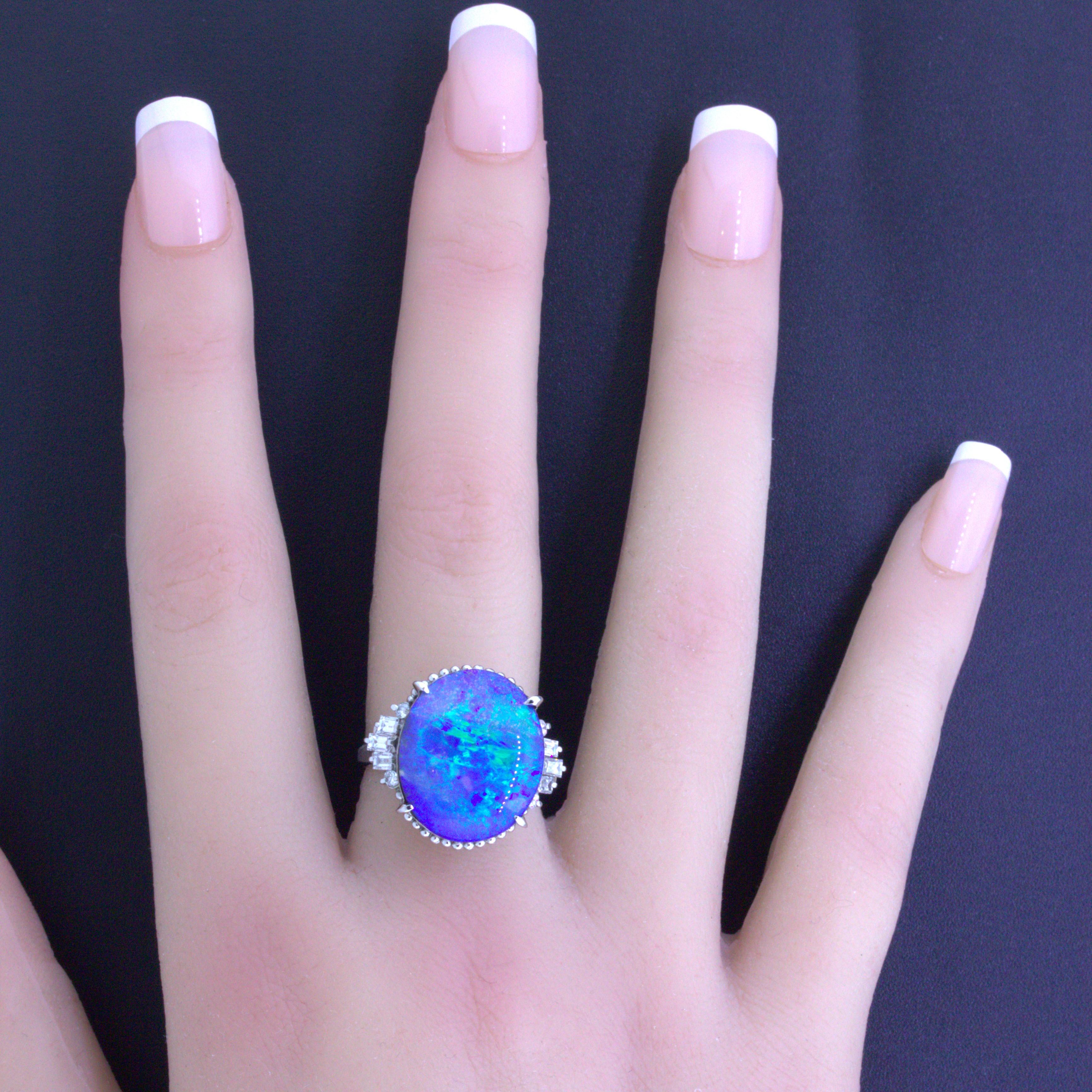 Australian Boulder Opal Diamond Platinum Ring