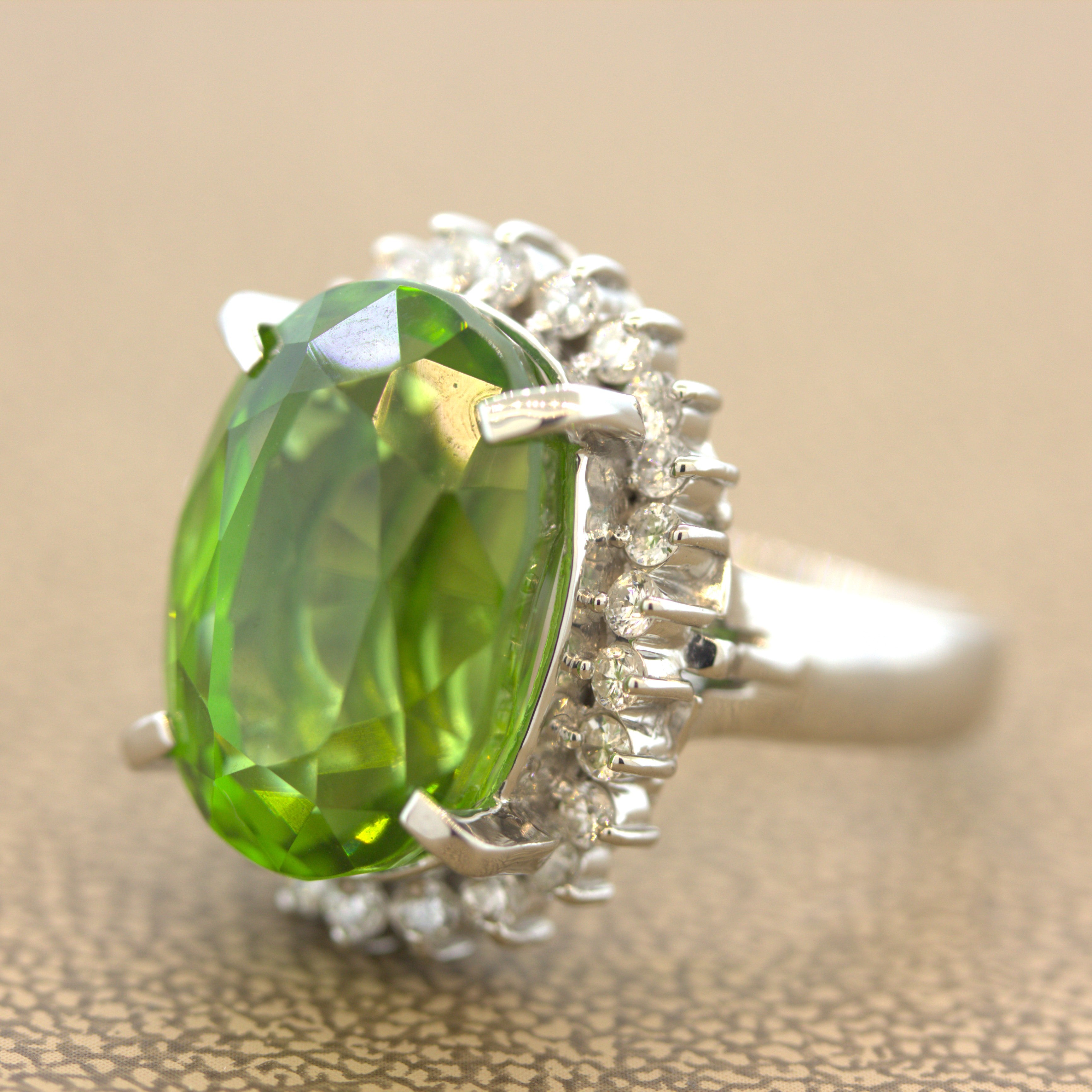 14.19 Carat Peridot Diamond Platinum Ring