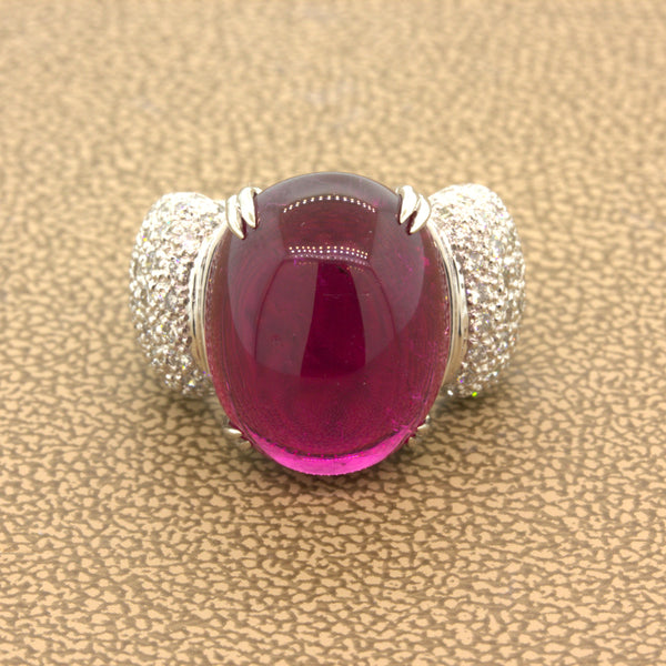 16.48 Carat Rubellite Tourmaline Diamond Platinum Ring