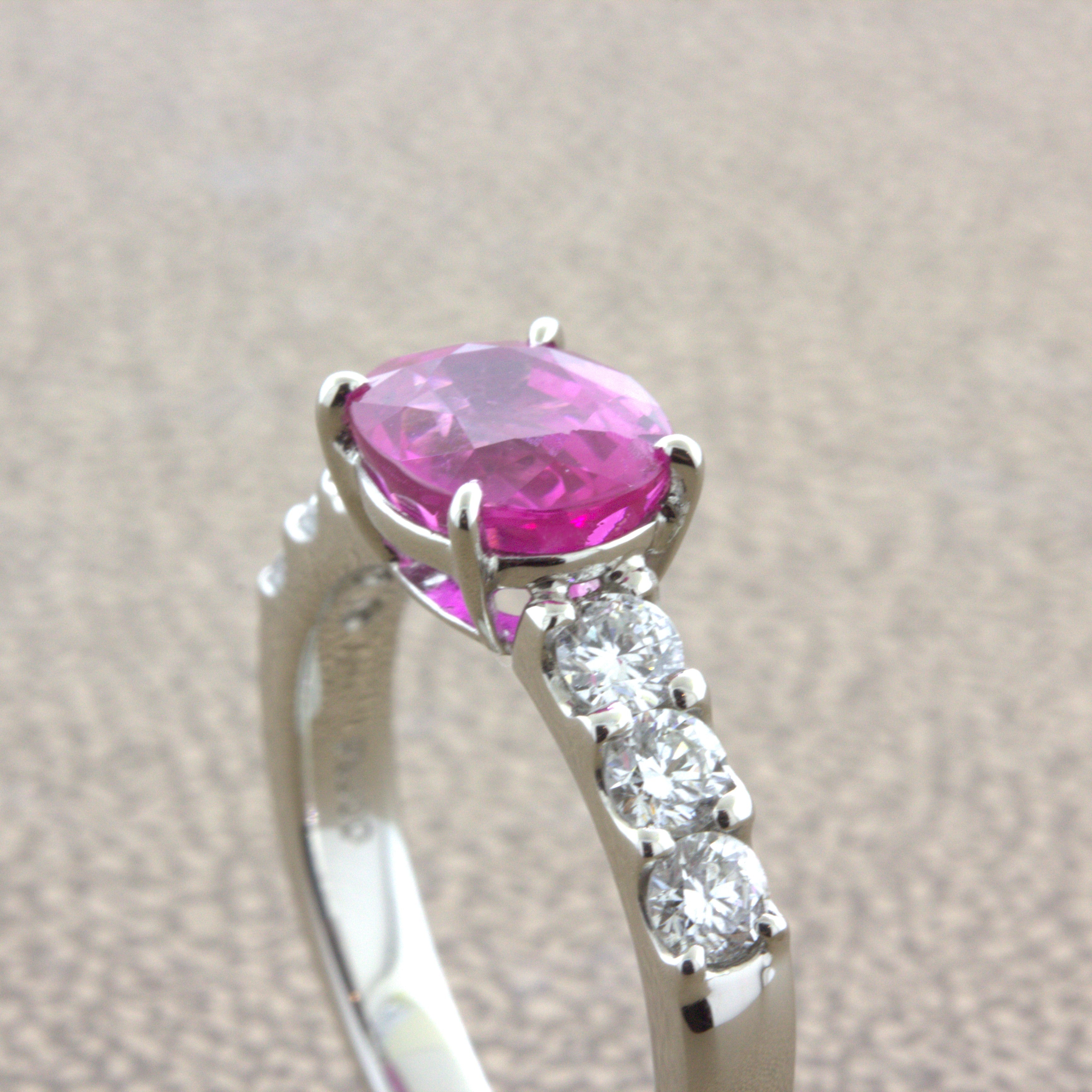 Exceptional 2.36 Carat Hot-Pink Sapphire Diamond Platinum Ring, GIA Certified