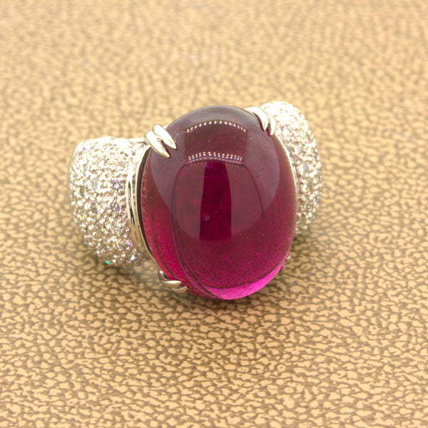 16.48 Carat Rubellite Tourmaline Diamond Platinum Ring