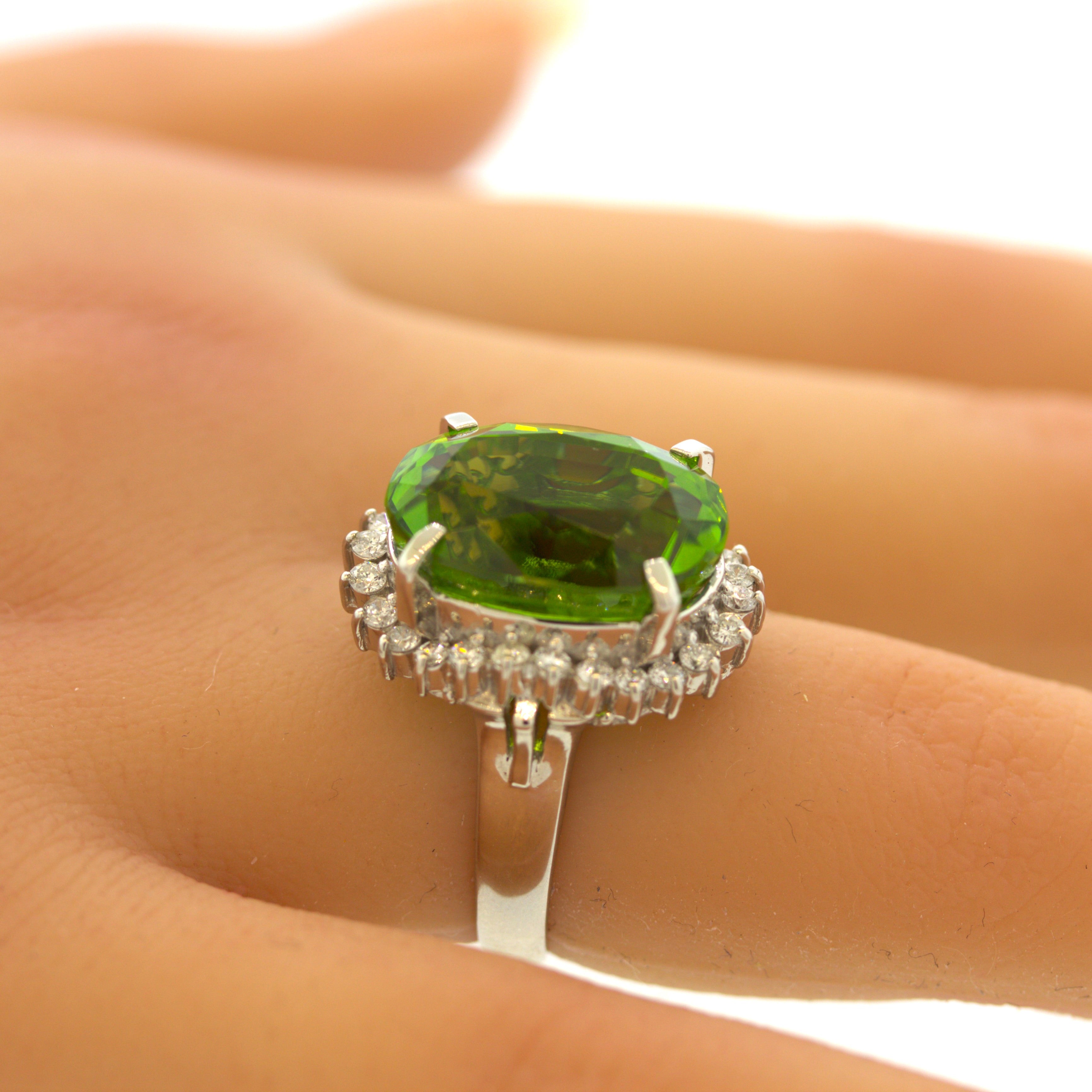 14.19 Carat Peridot Diamond Platinum Ring