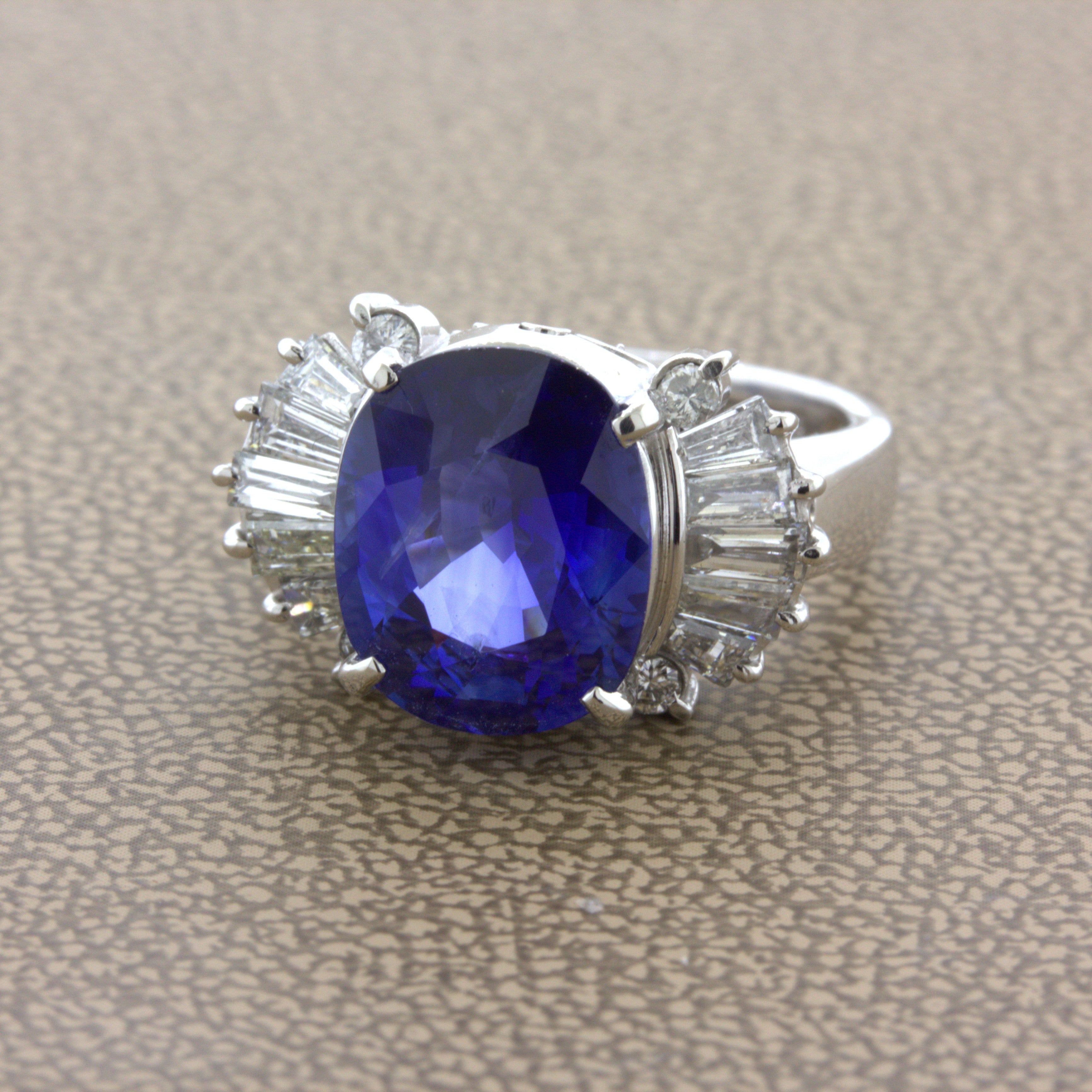 5.26 Carat Ceylon Sapphire Diamond Platinum Ring, GIA Certified