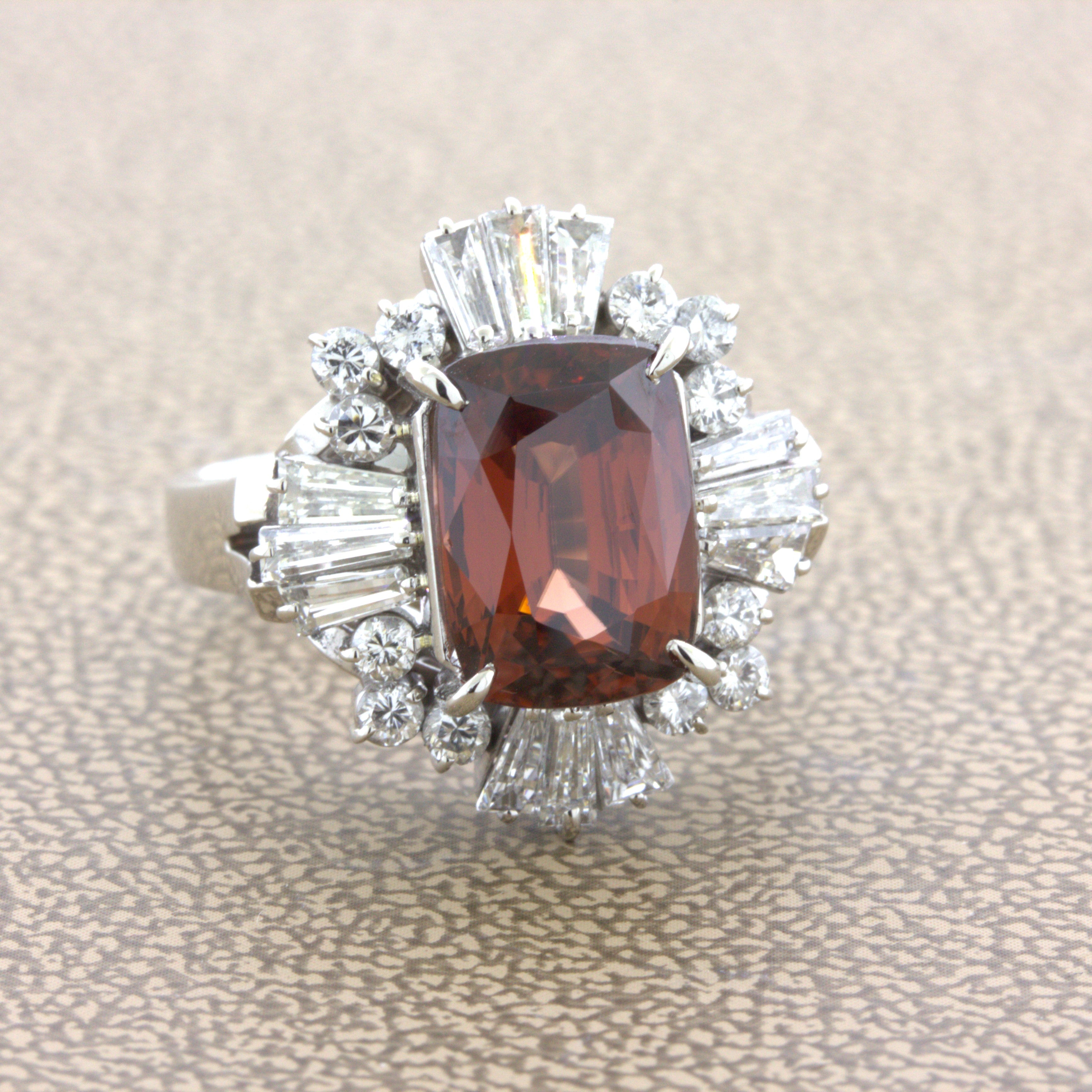 Orange Zircon Diamond Platinum Ring