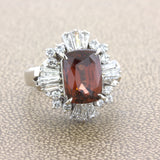 Orange Zircon Diamond Platinum Ring