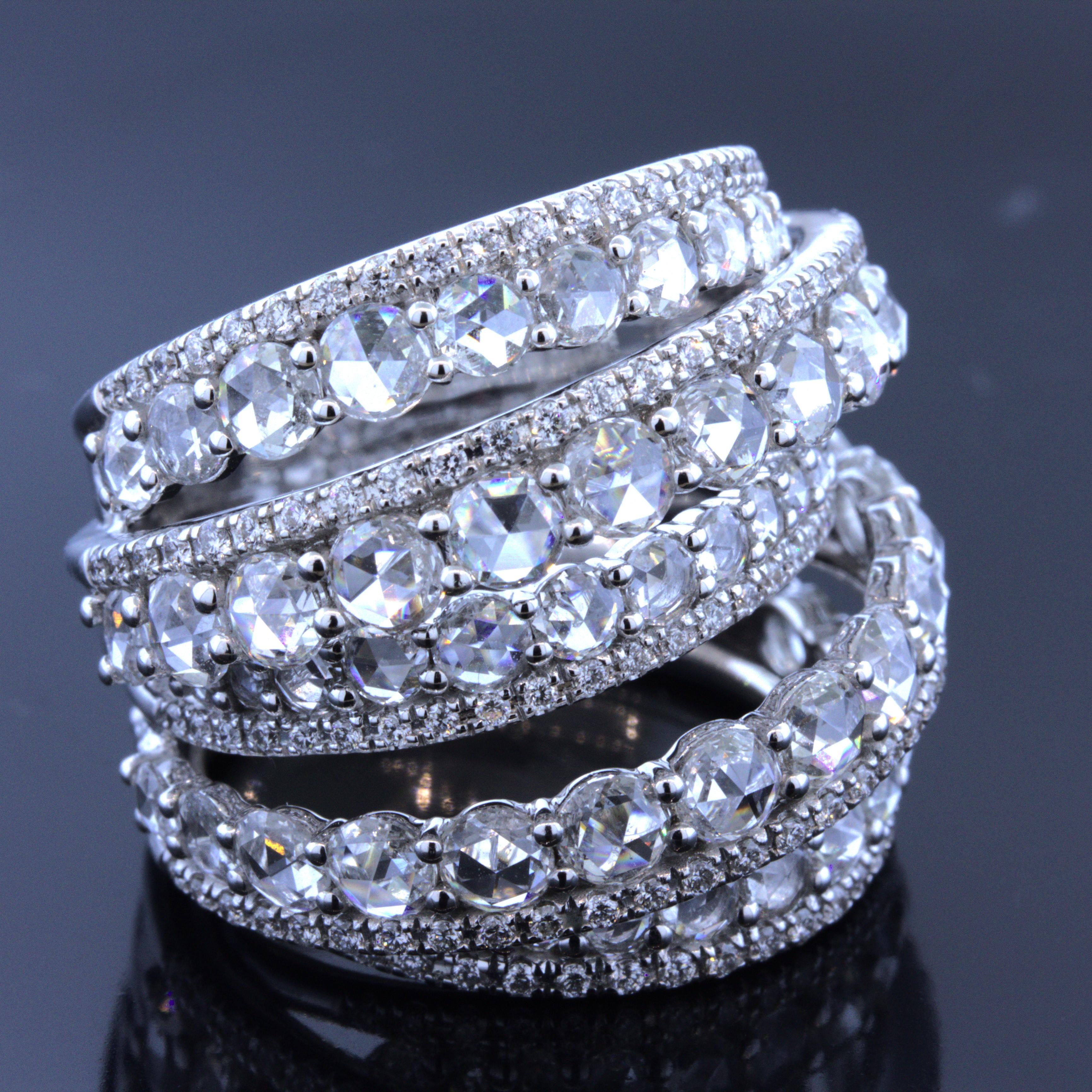 Rose-cut Diamond Multi-Layer 18K White Gold Wrap Ring