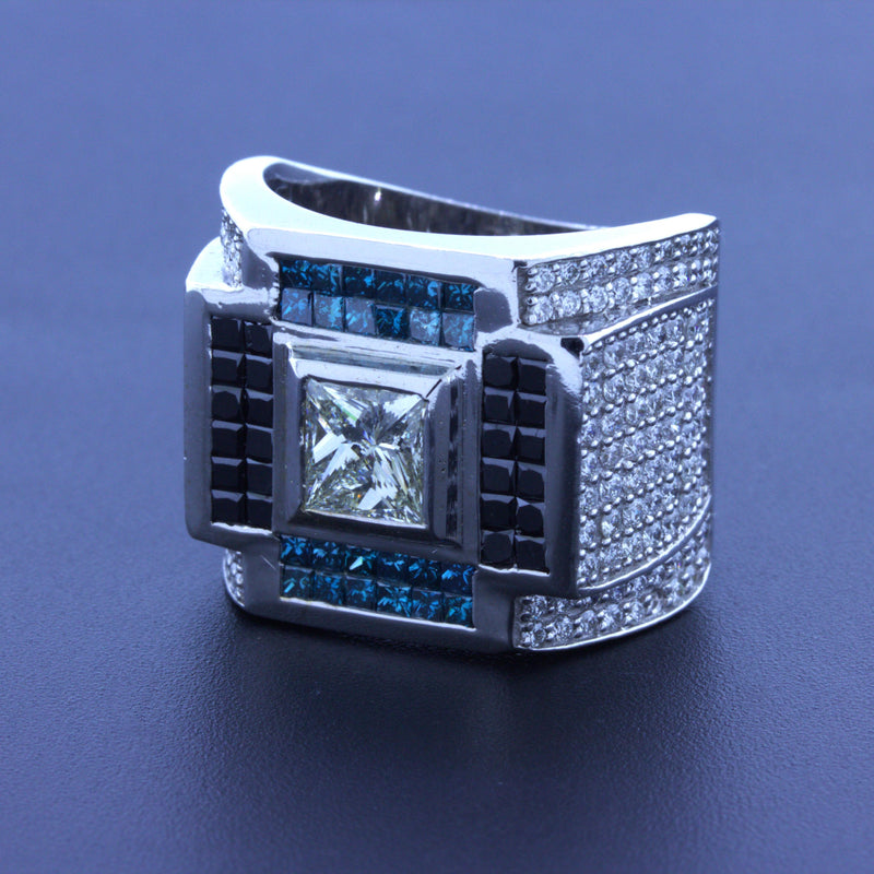 Gentleman’s White Blue Black Diamond 14k White Gold Ring
