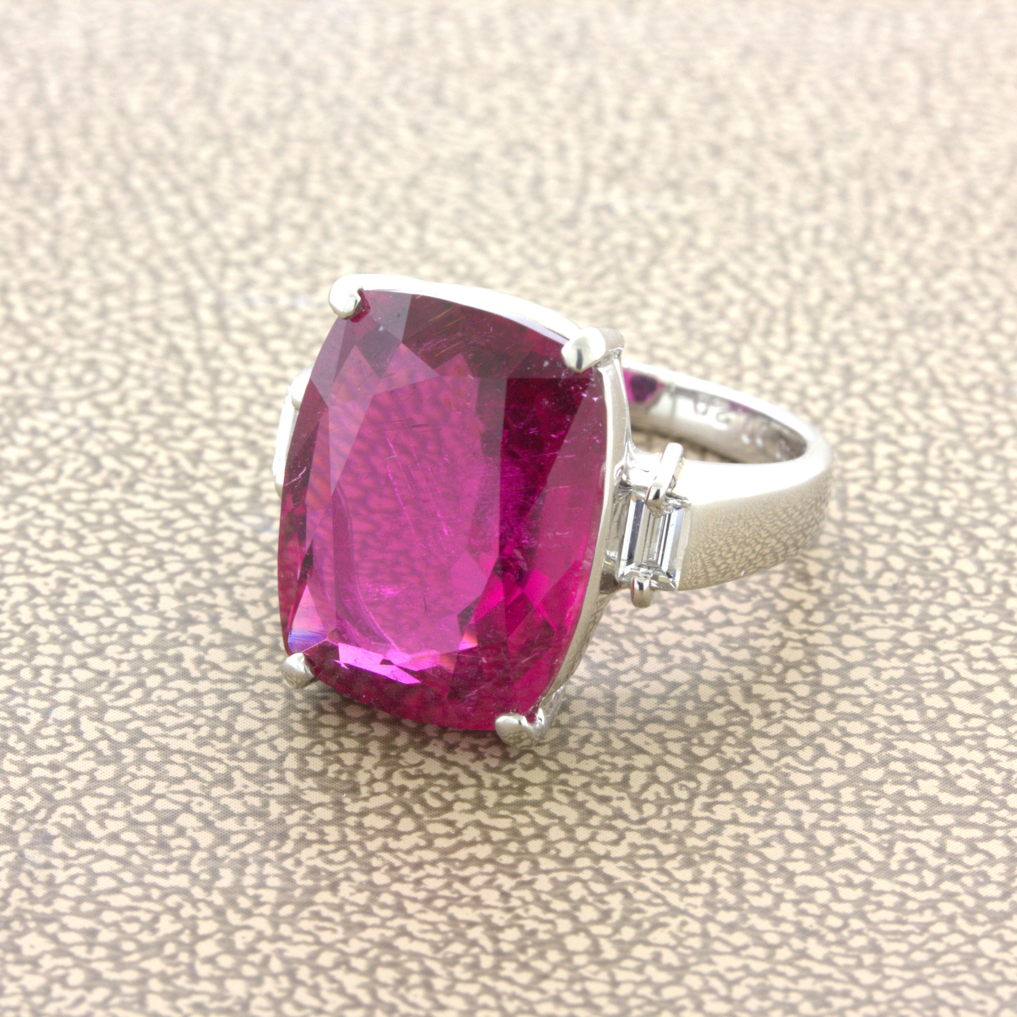 10.44 Carat Rubellite Tourmaline Diamond Platinum 3-Stone Ring