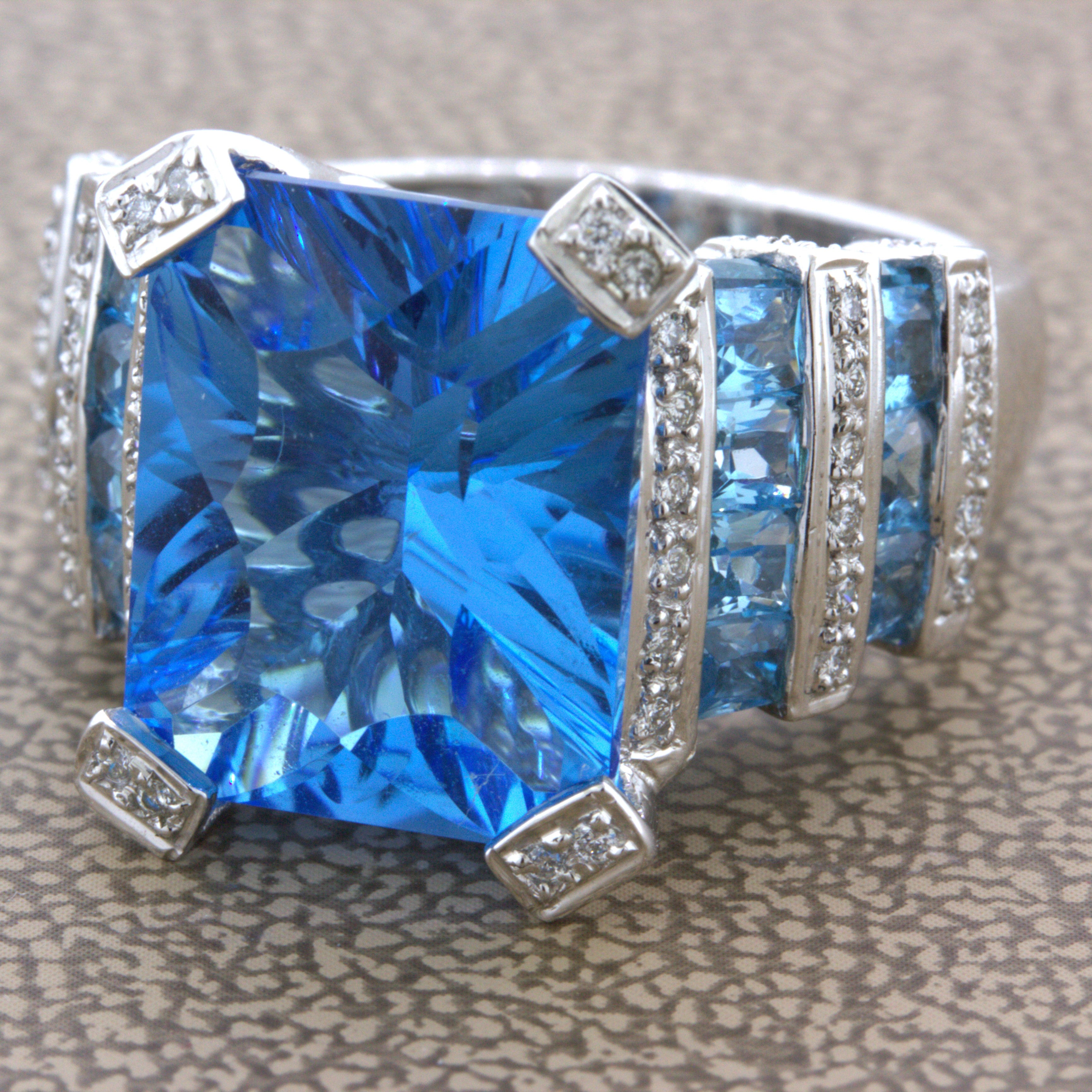 Bellarri Blue Topaz Diamond 18K White Gold Ring