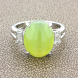 8.27 Carat Cats Eye Chrysoberyl Diamond 3-Stone Platinum Ring