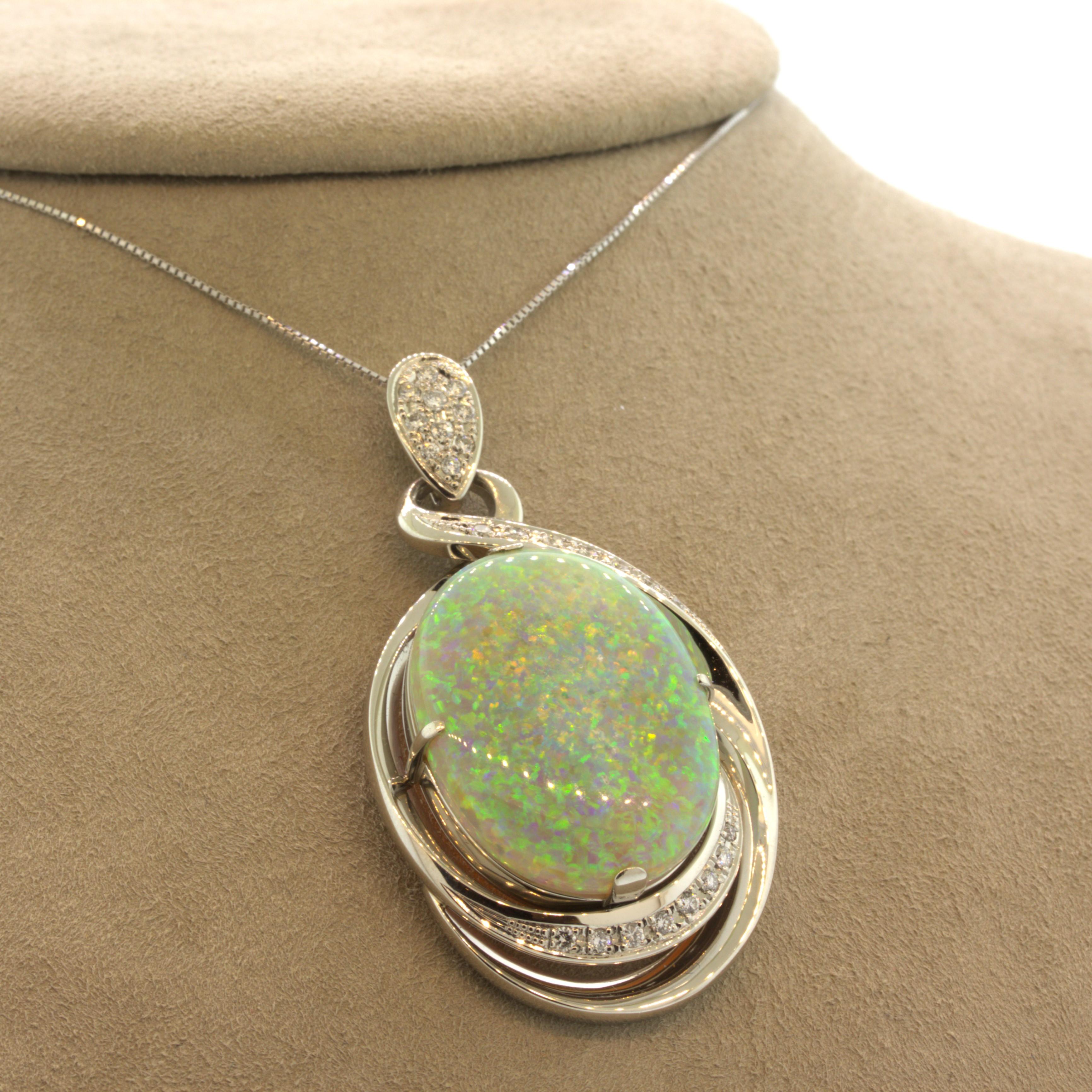 24.08 Carat Australian Opal Diamond Platinum Pendant