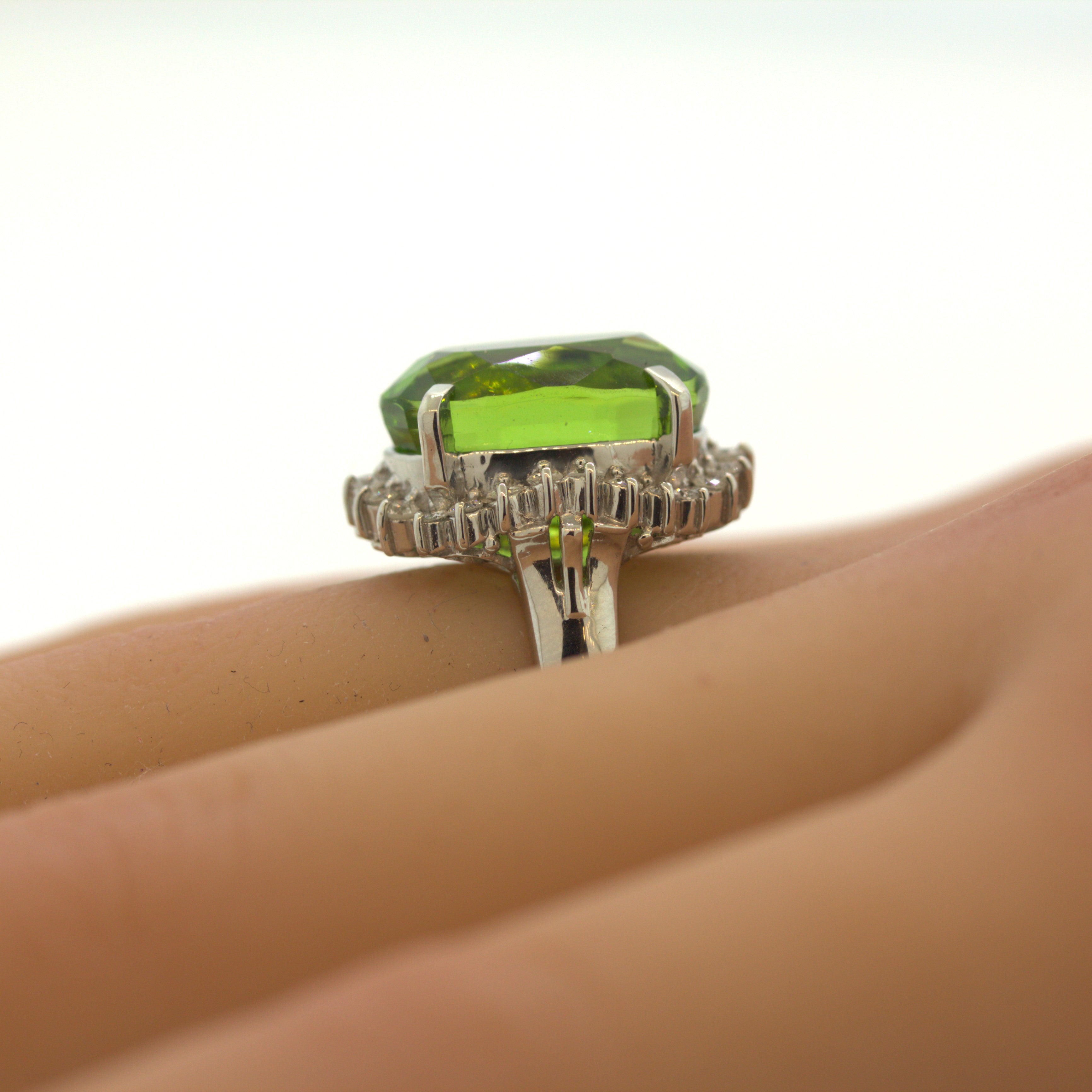 14.19 Carat Peridot Diamond Platinum Ring