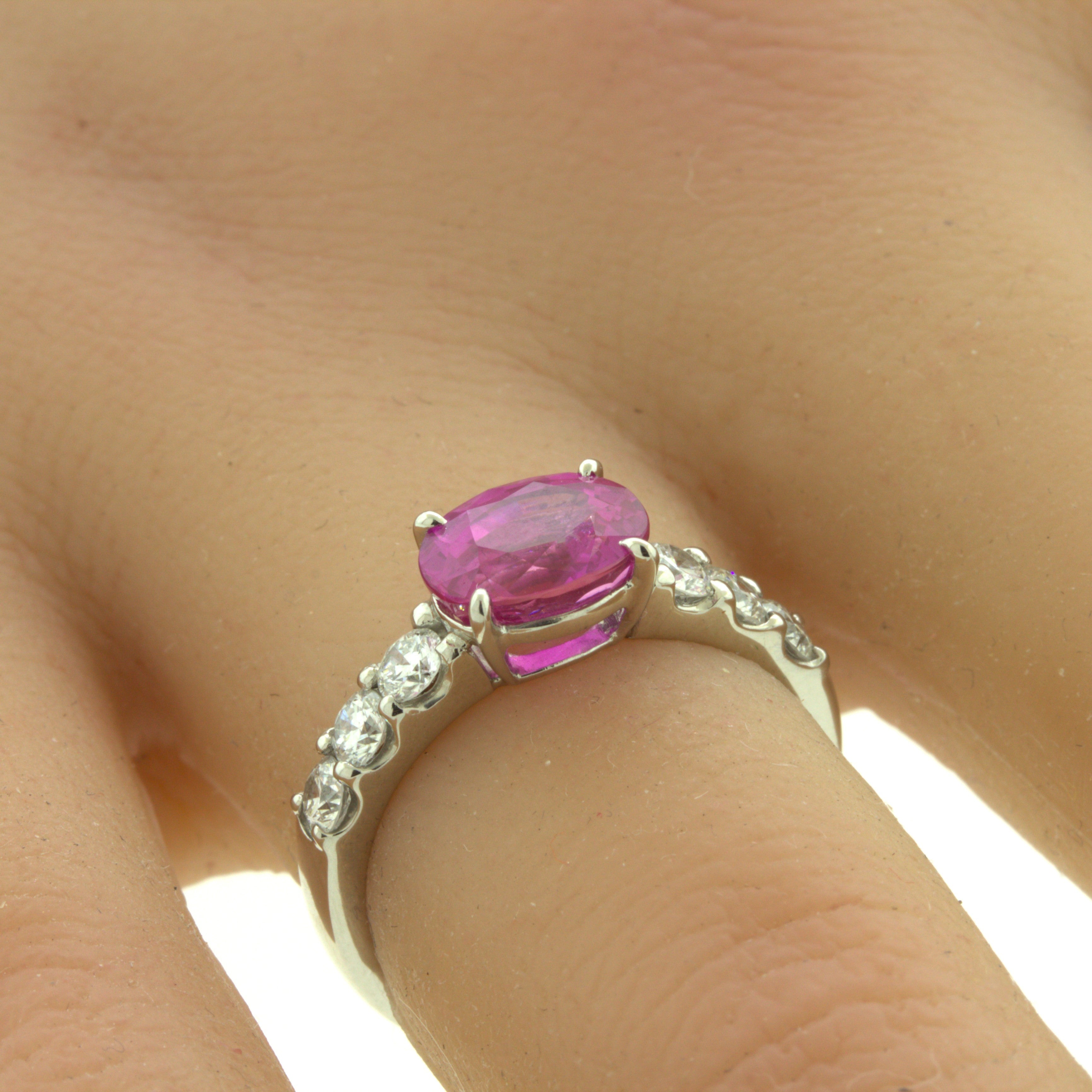 Exceptional 2.36 Carat Hot-Pink Sapphire Diamond Platinum Ring, GIA Certified