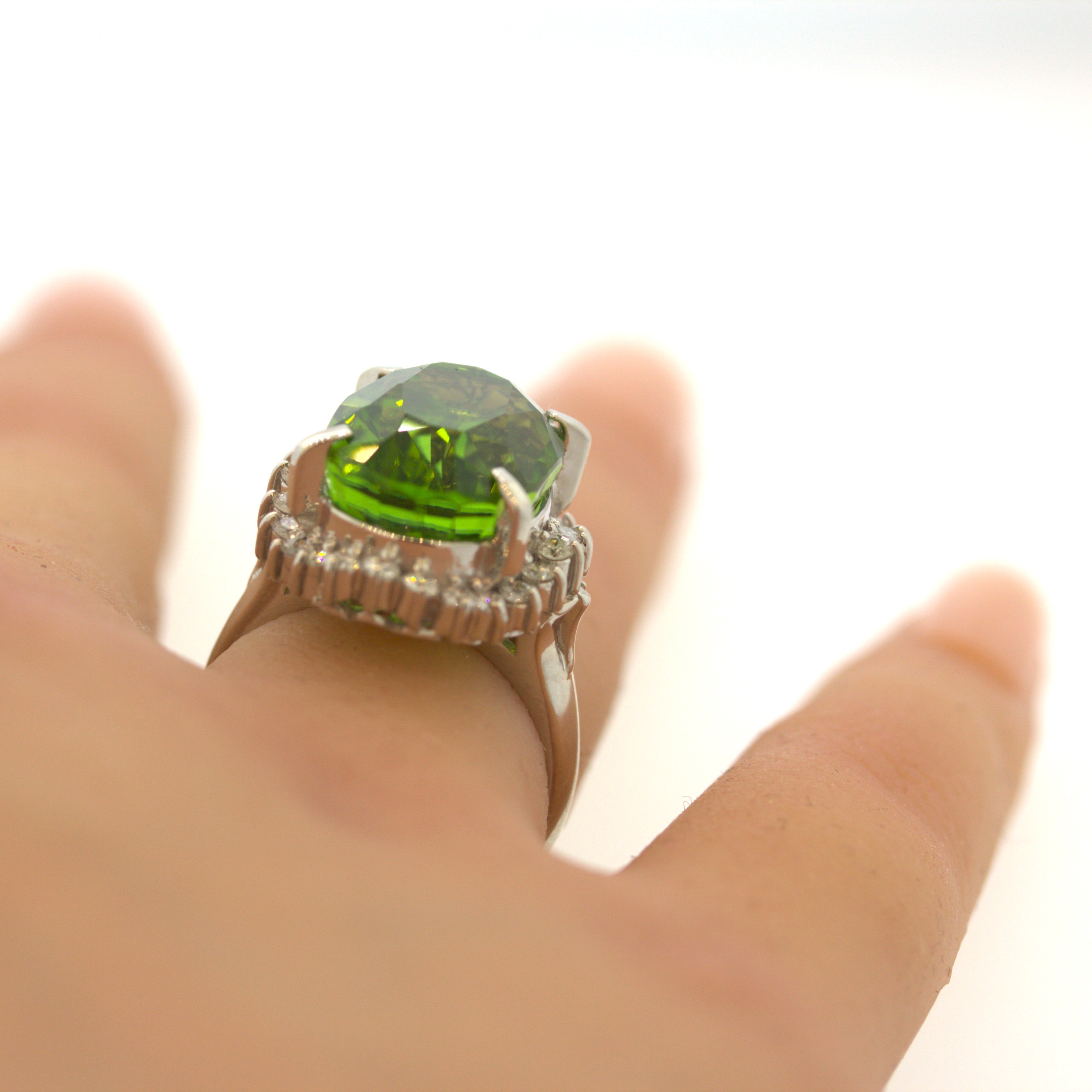 14.19 Carat Peridot Diamond Platinum Ring