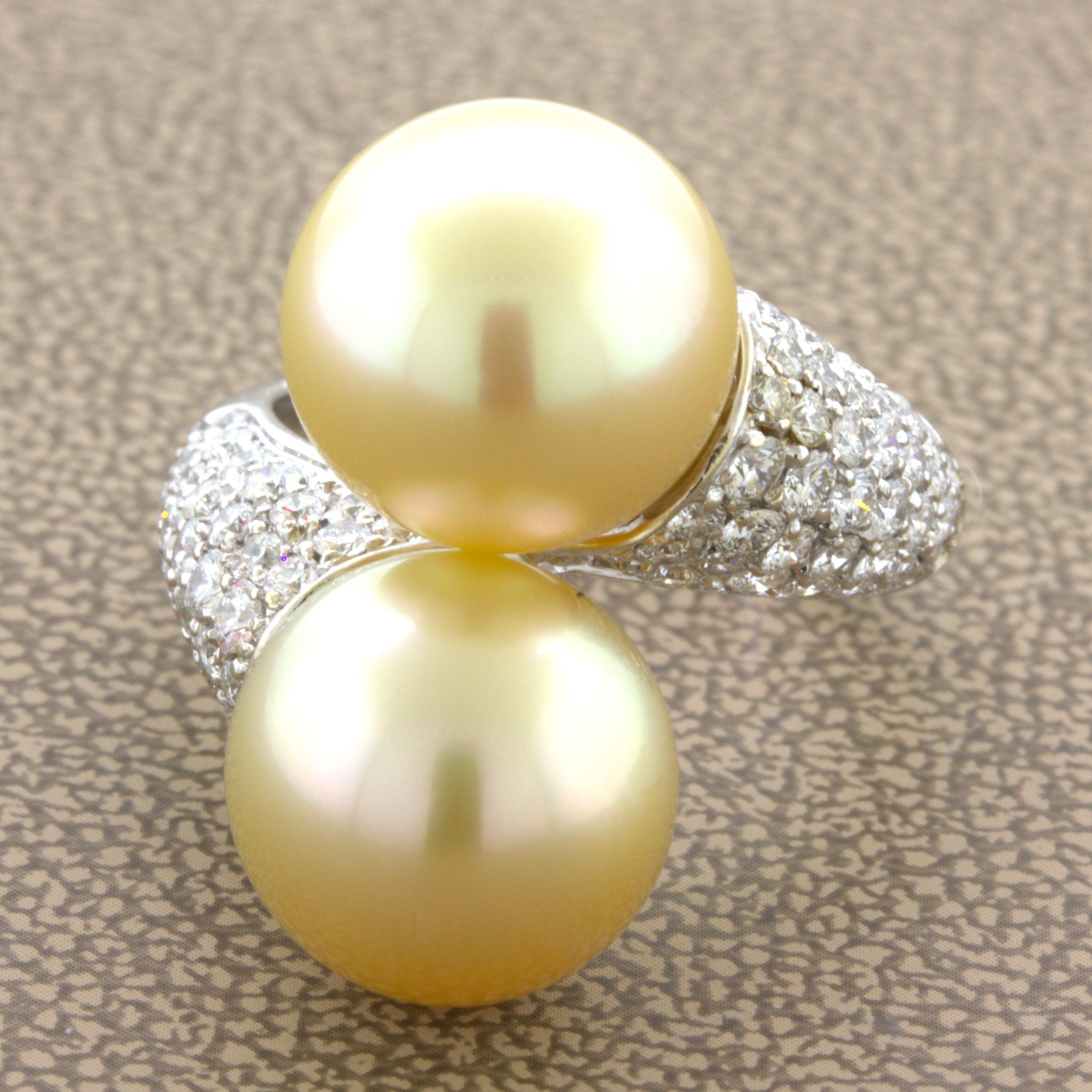 South Sea Golden Pearl Diamond 18K White Gold Bypass Ring