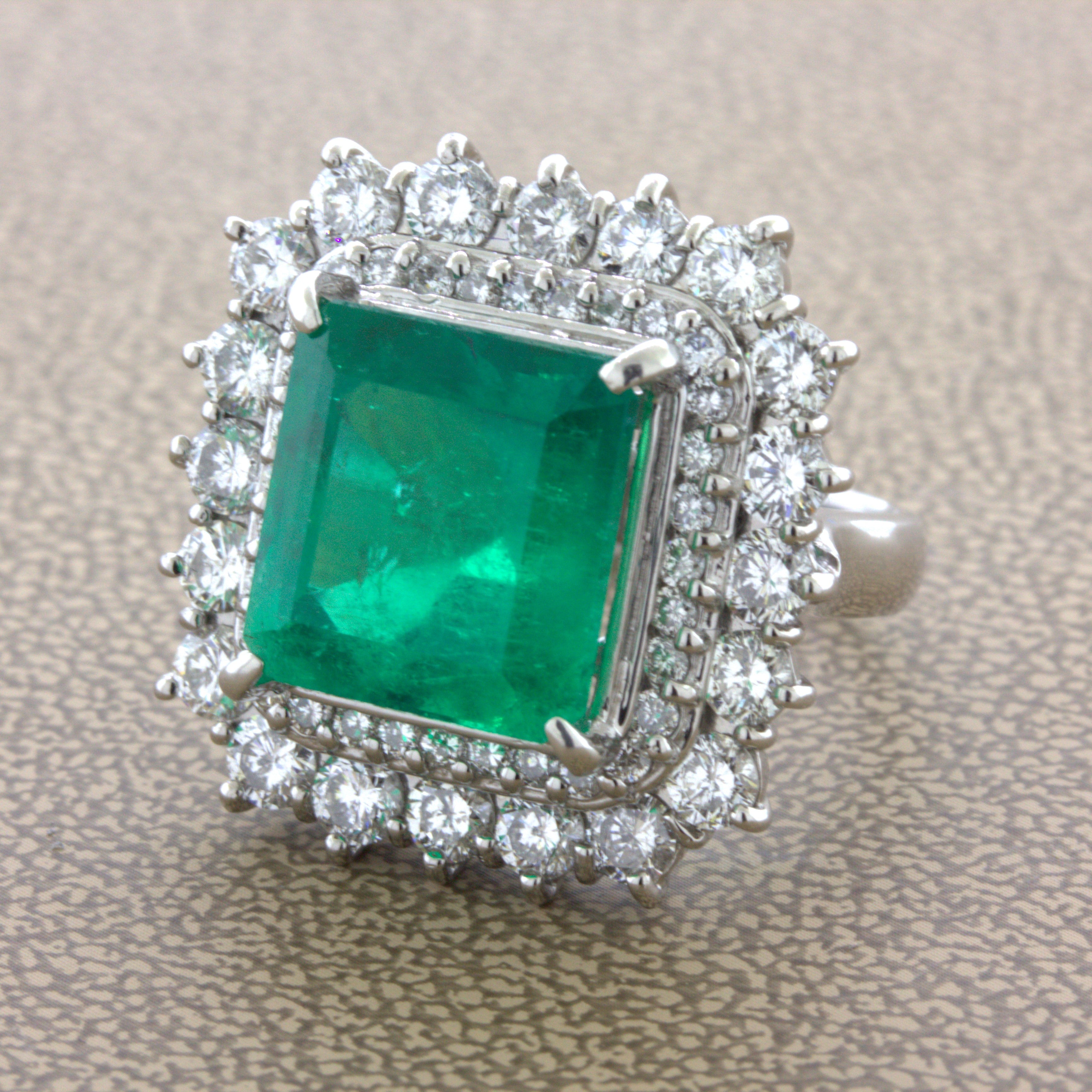 9.80 Carat Colombian Emerald Diamond Platinum Cocktail Ring, GRS Certified