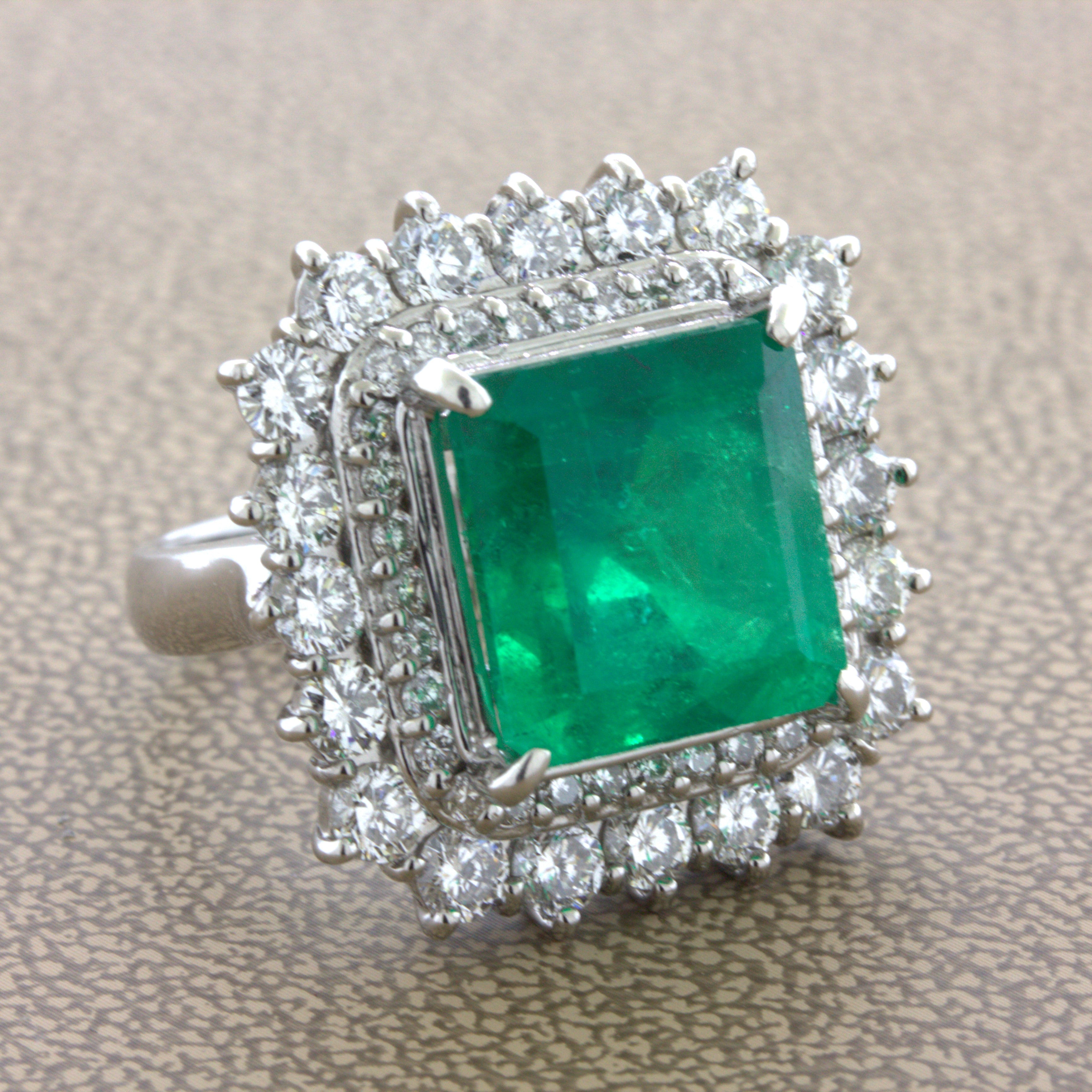 9.80 Carat Colombian Emerald Diamond Platinum Cocktail Ring, GRS Certified