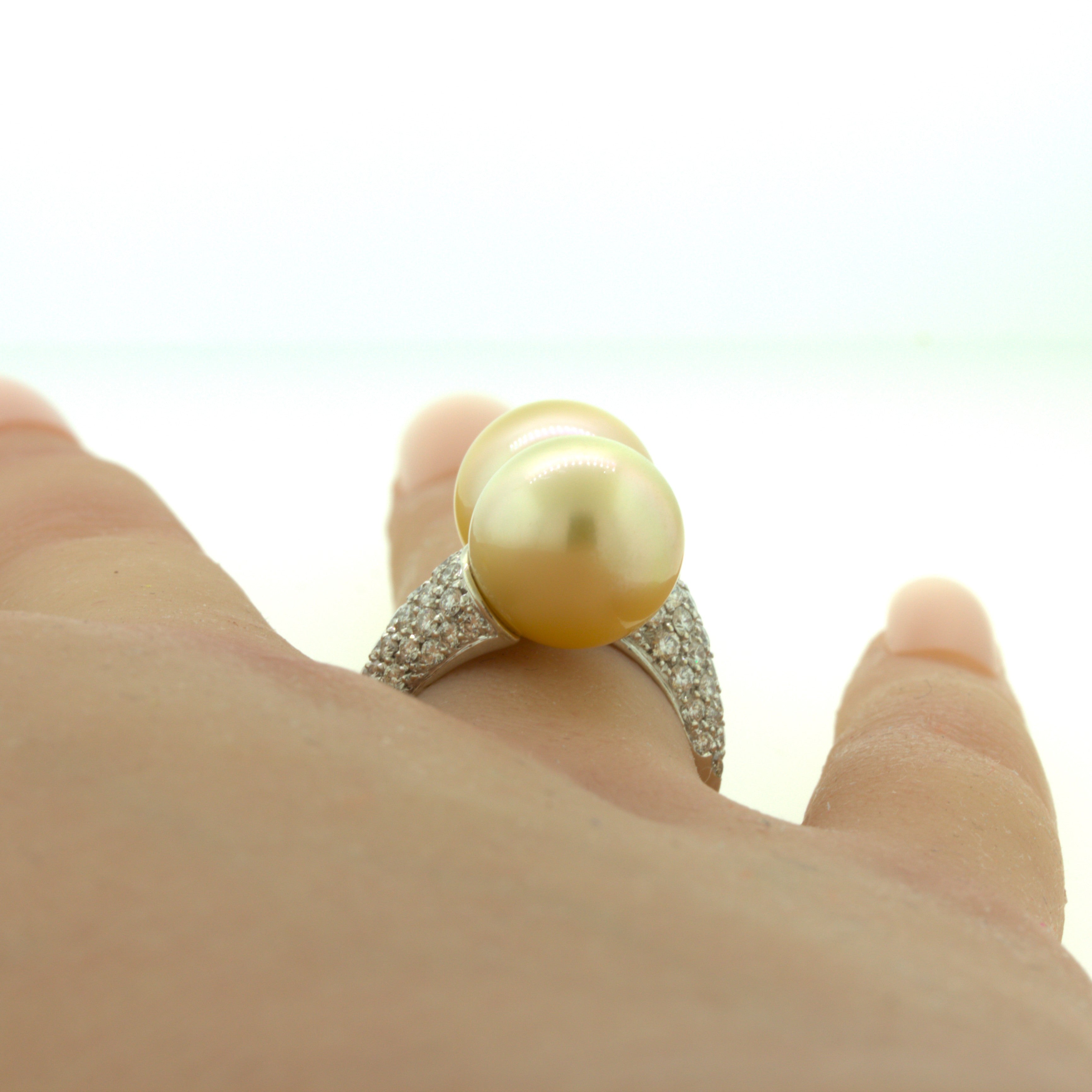 South Sea Golden Pearl Diamond 18K White Gold Bypass Ring