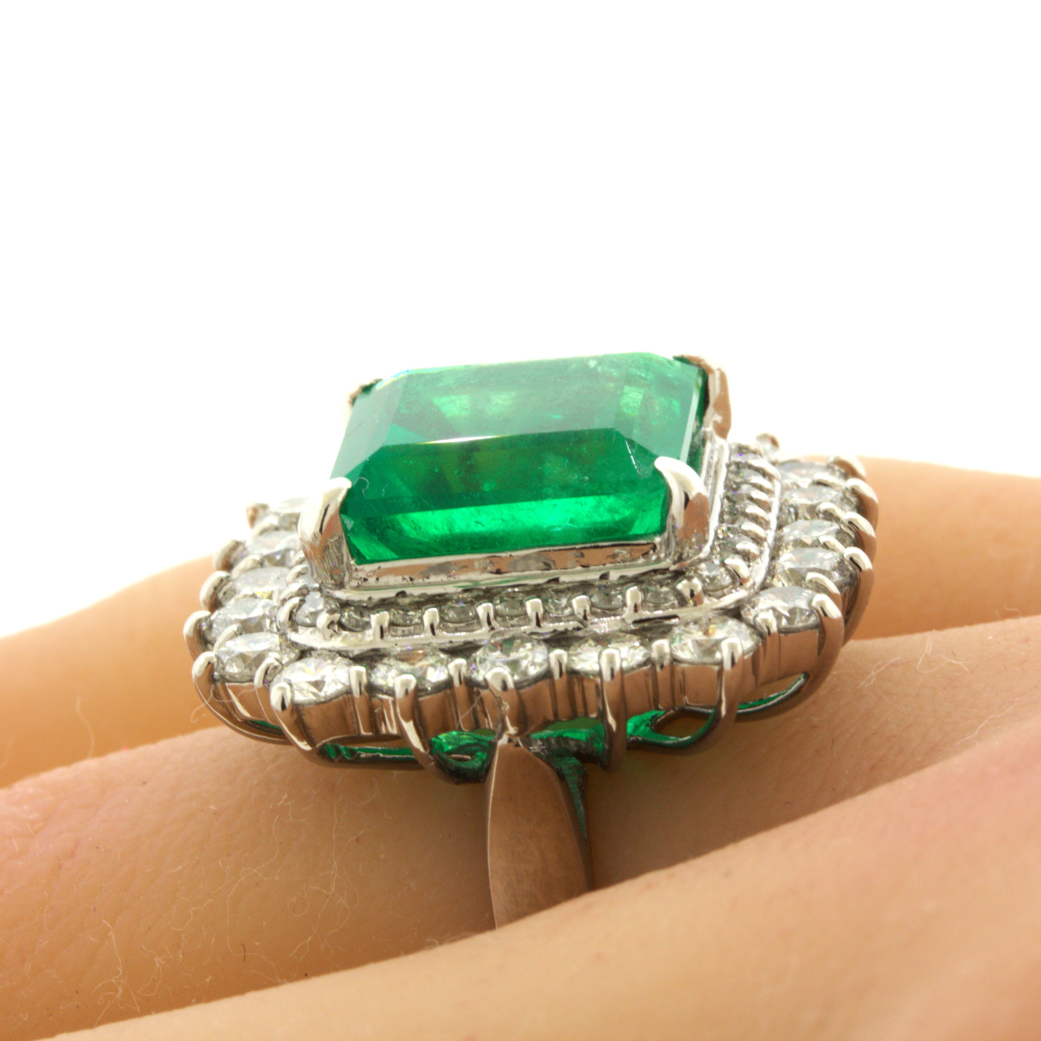 9.80 Carat Colombian Emerald Diamond Platinum Cocktail Ring, GRS Certified