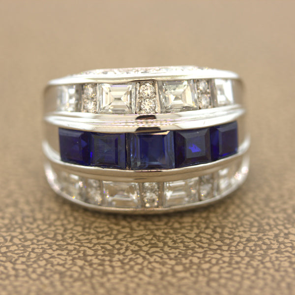 Sapphire Diamond Platinum Wide Band Ring