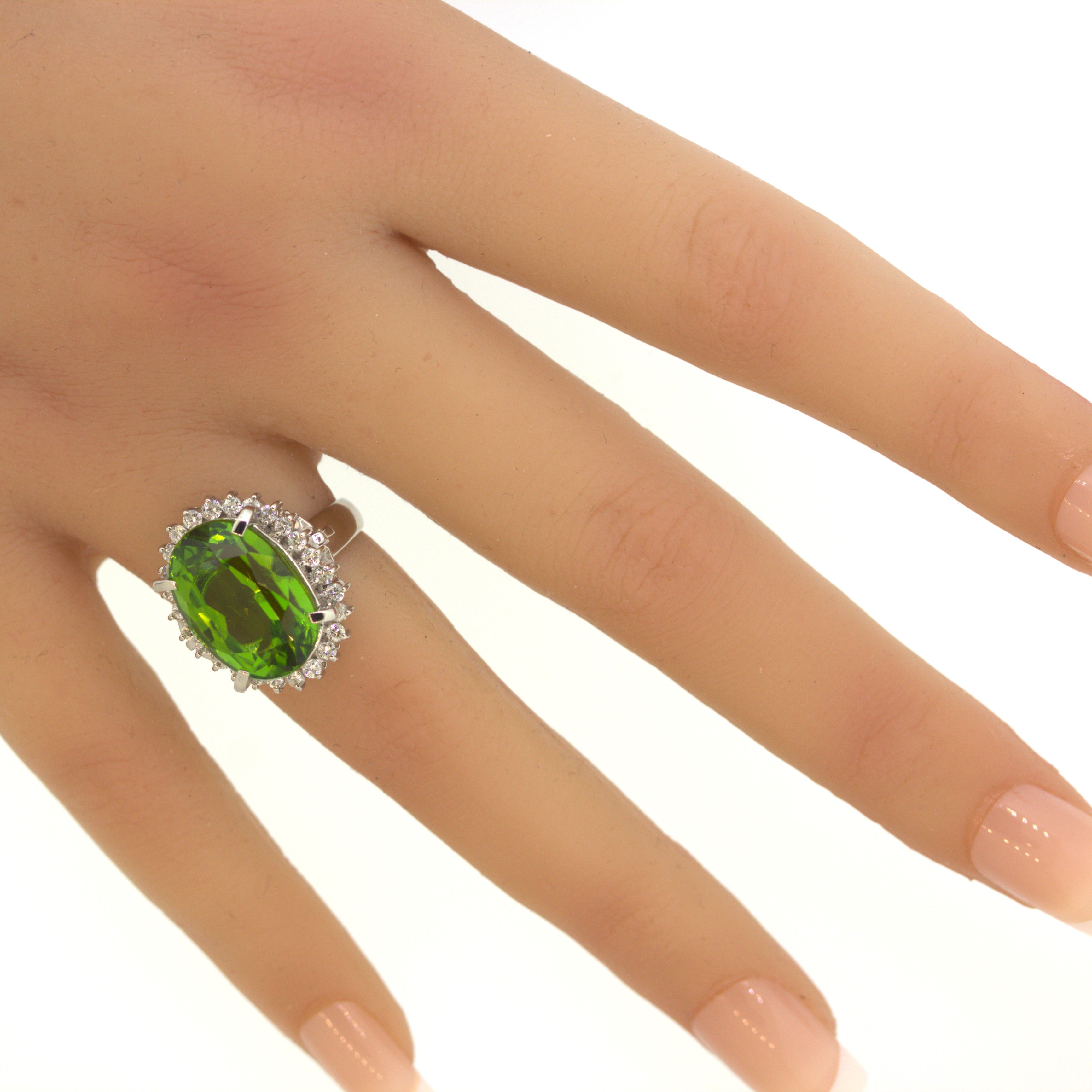 14.19 Carat Peridot Diamond Platinum Ring