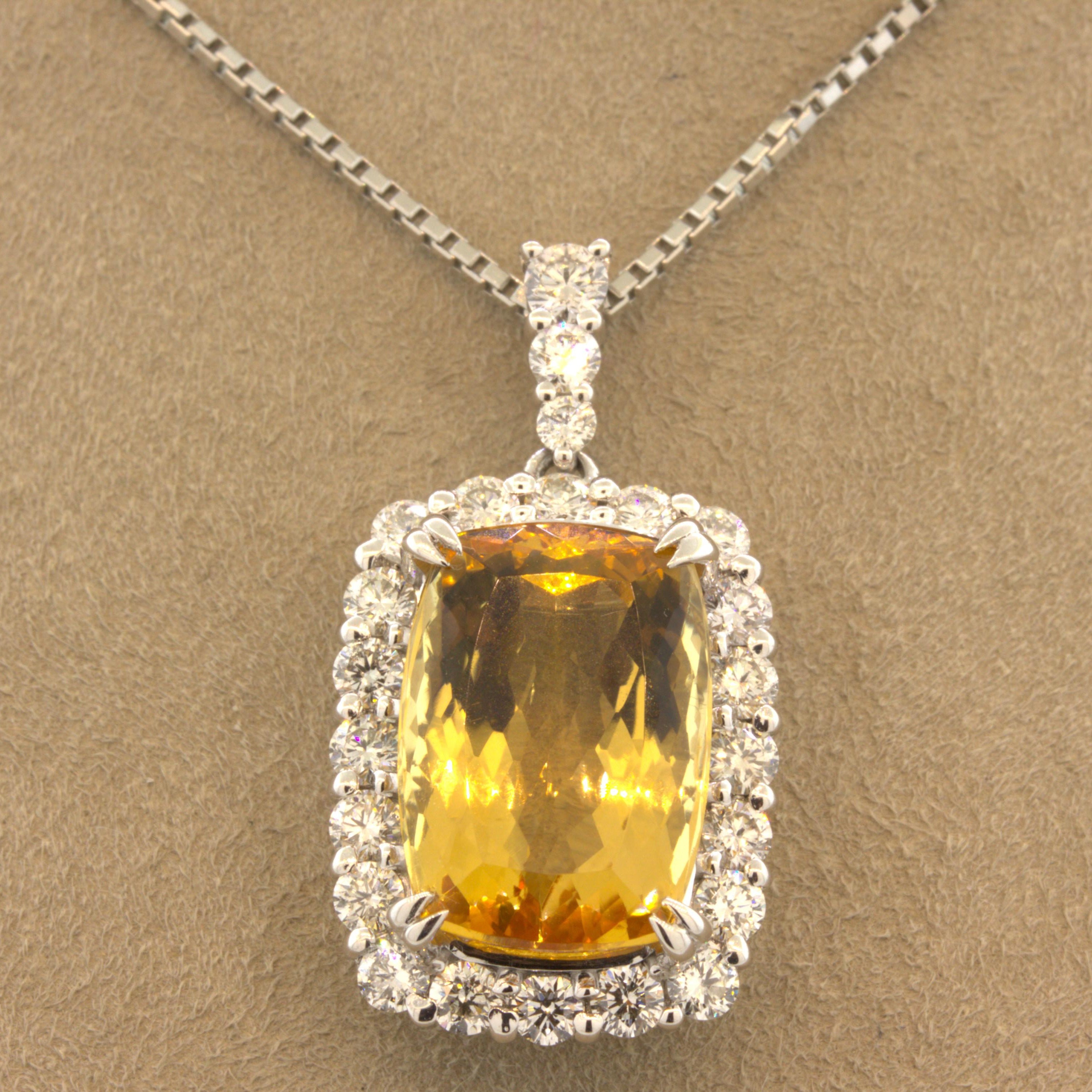 8.14 Carat Imperial Topaz Diamond Halo Platinum Drop Pendant