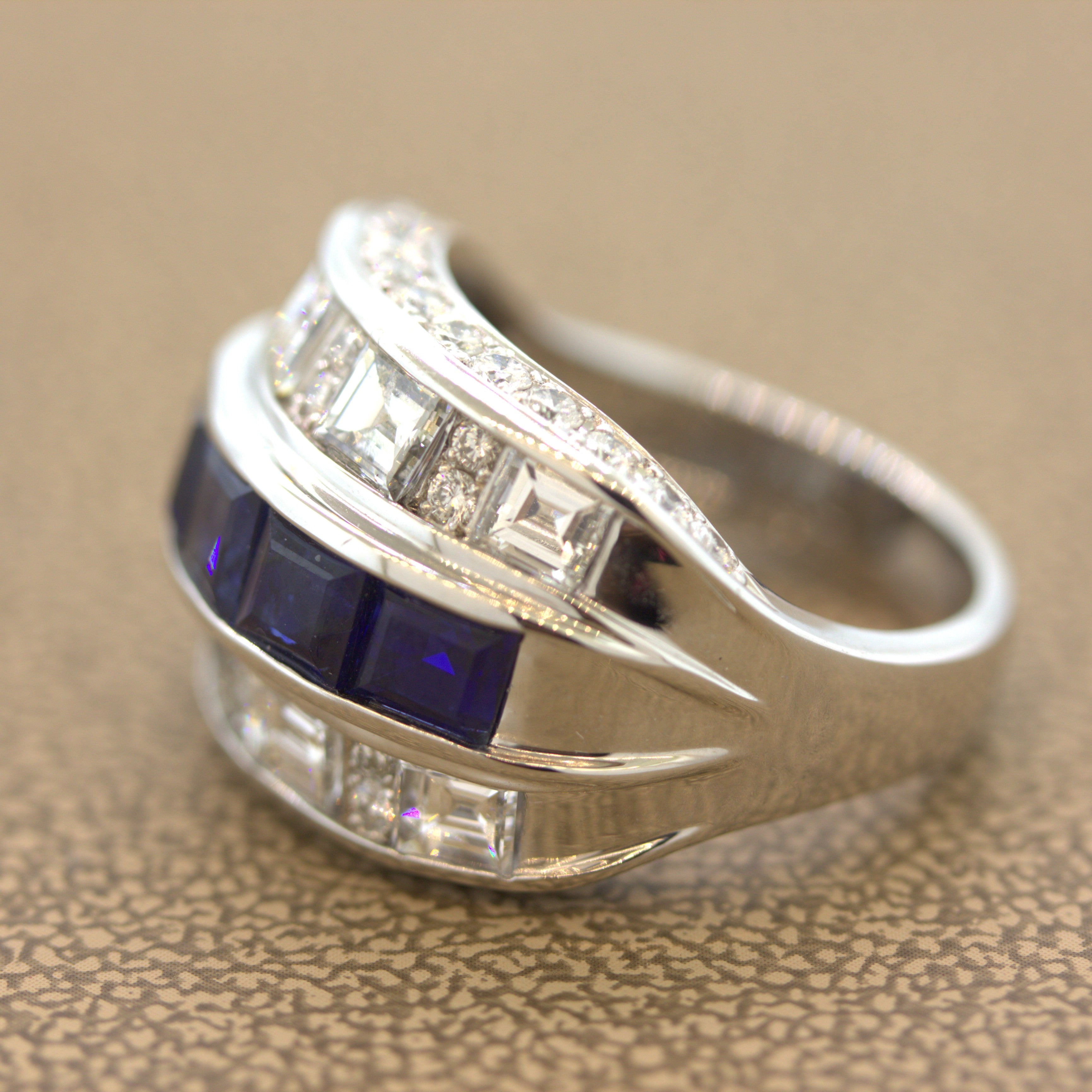 Sapphire Diamond Platinum Wide Band Ring