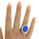 11.32 Carat Australian Boulder Opal Diamond Sunburst 18k White Gold Ring